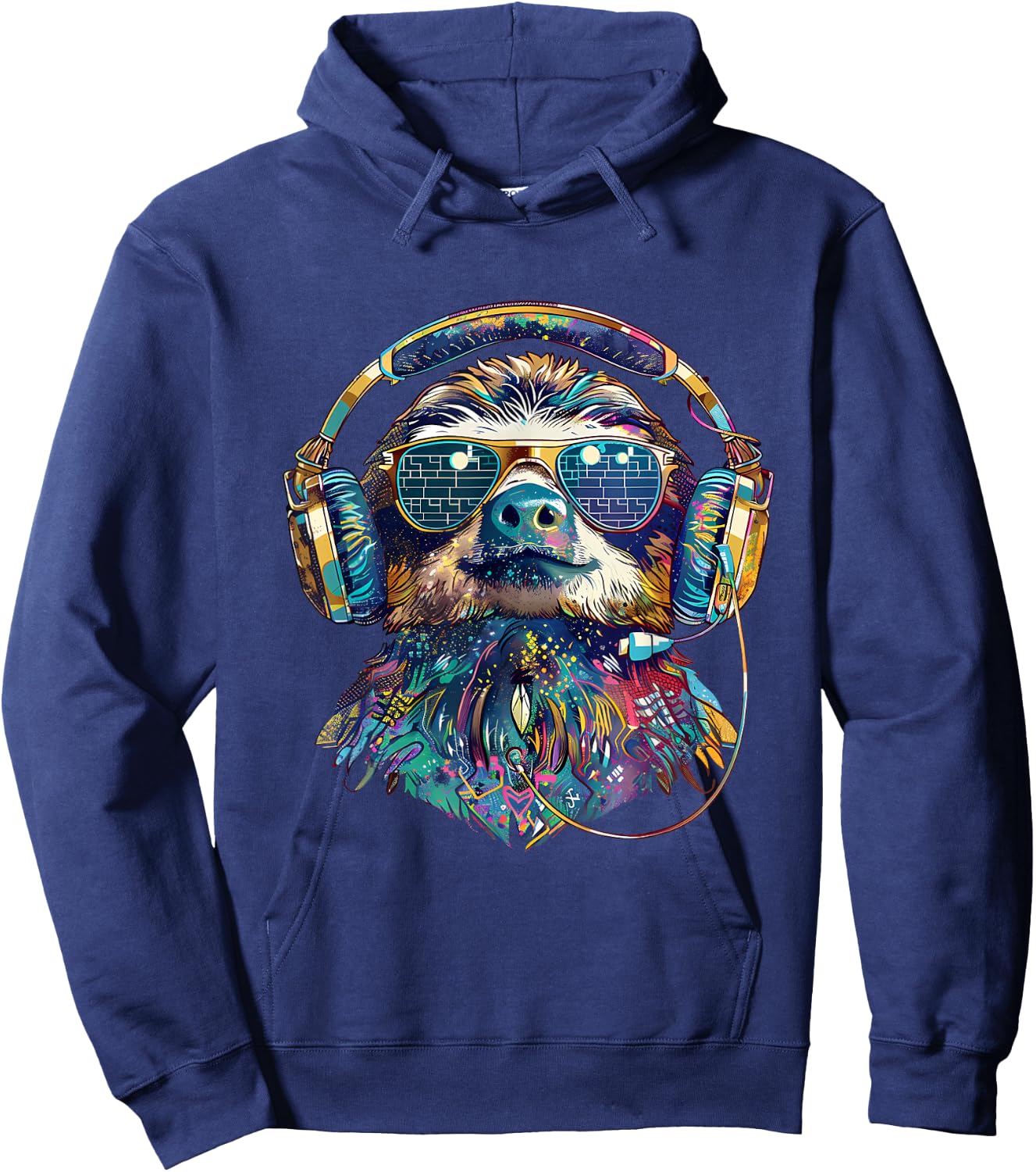 DJ Sloth Music Headphones Beatmaker Techno Animal Print Hoodie - Hoodie | Navy