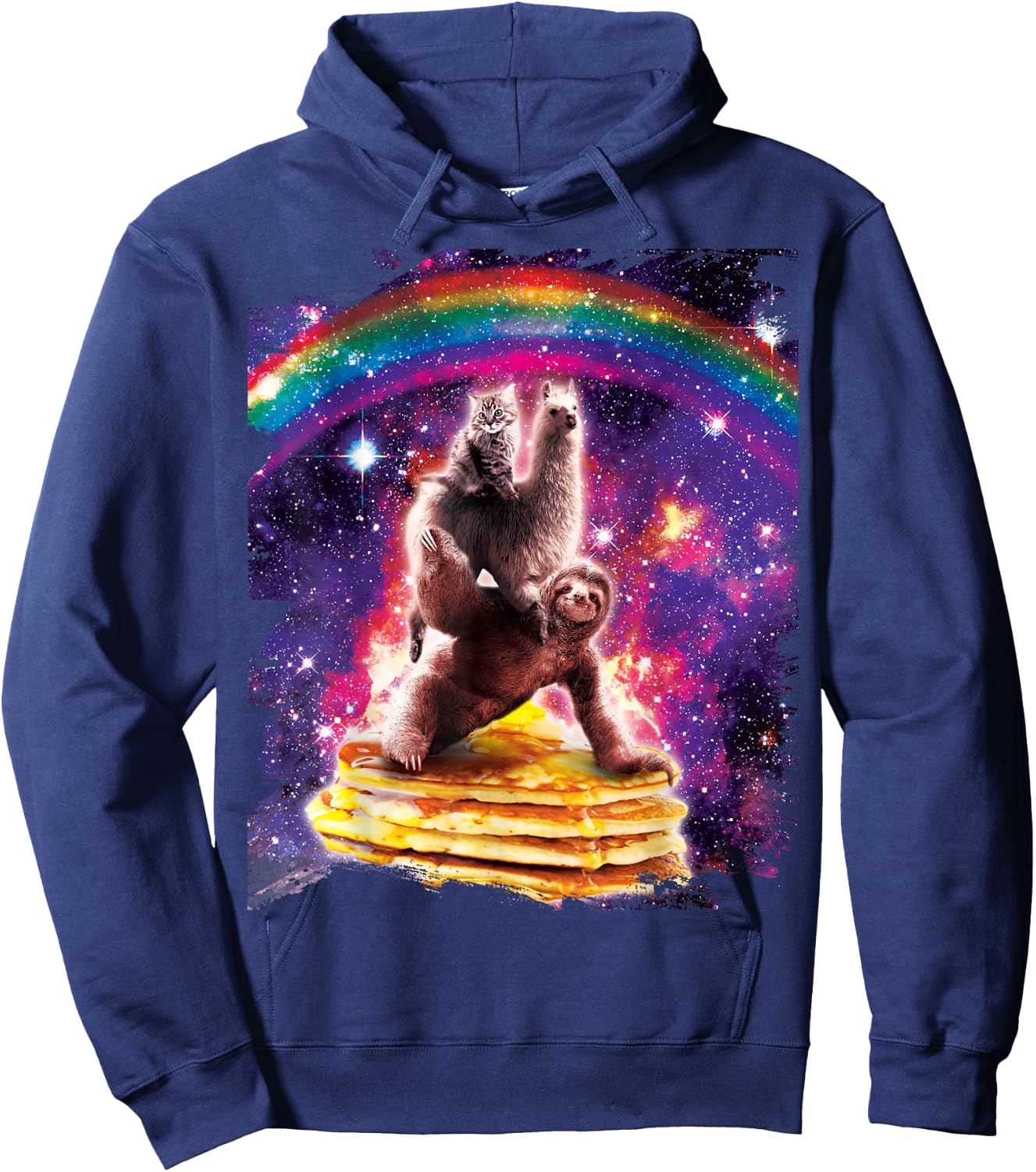 Space Cat Sloth Riding Pancakes Hoodie - Hoodie | Navy