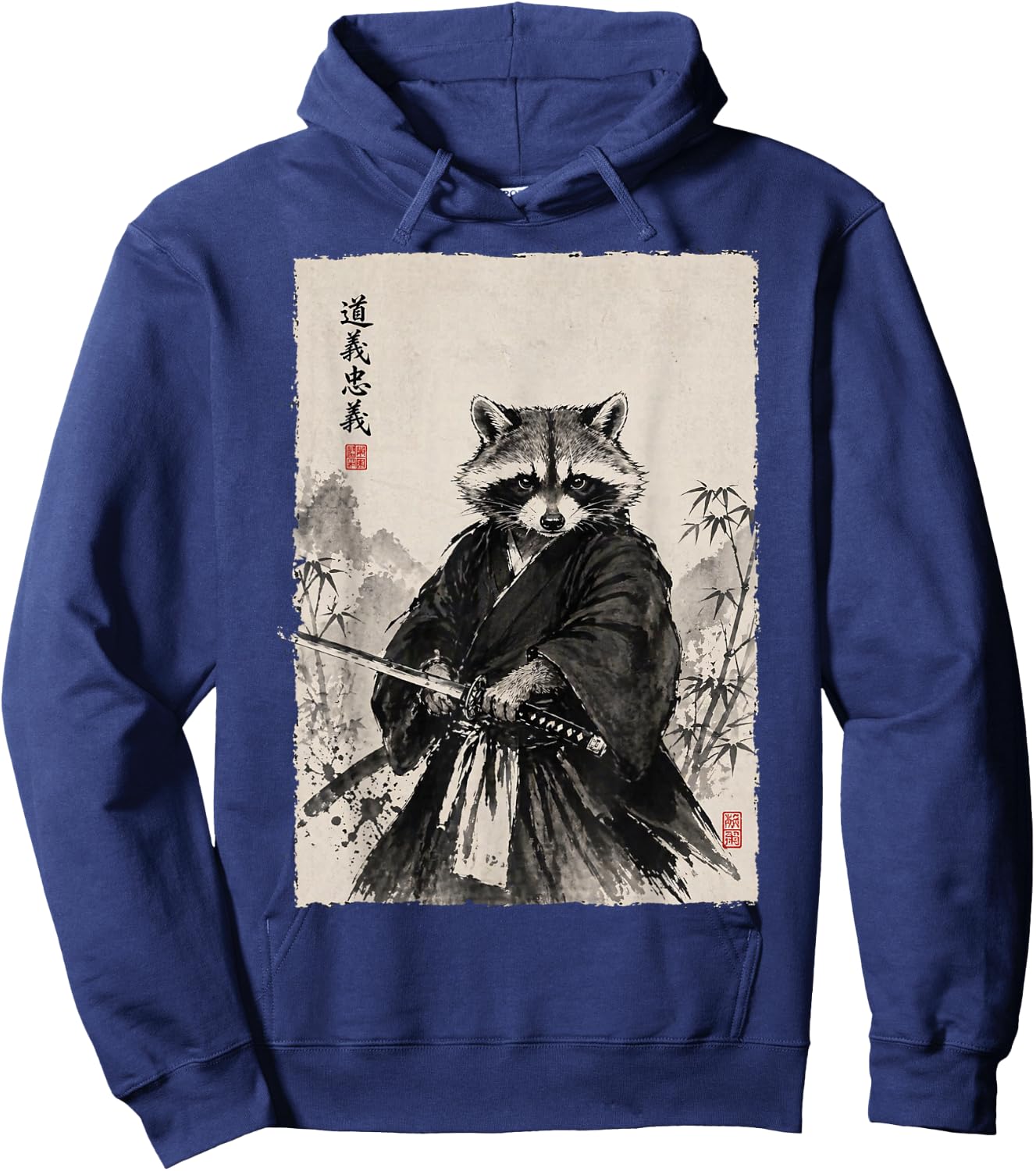 Samurai Raccoon Graphic Warrior Vintage Japanese Art Anime Hoodie - Hoodie | Navy