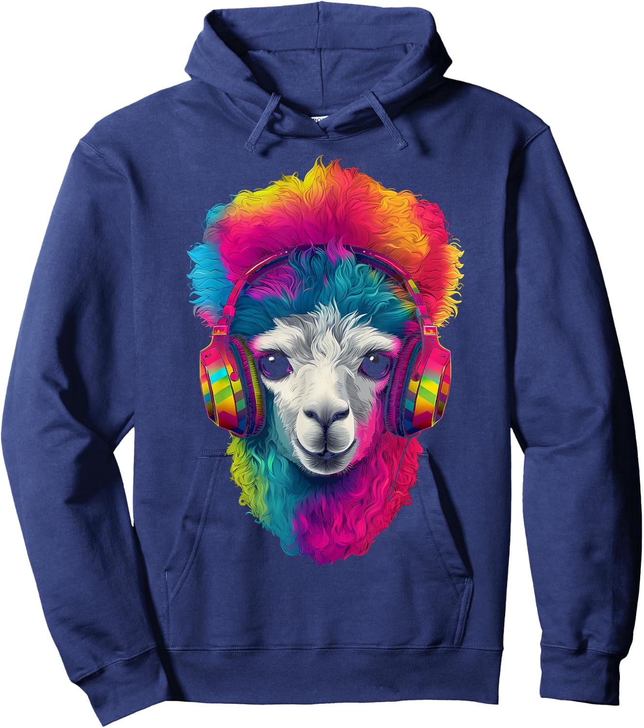 Alpaca Animal Headphones Art Motif Colorful Llama Hoodie - Hoodie | Navy