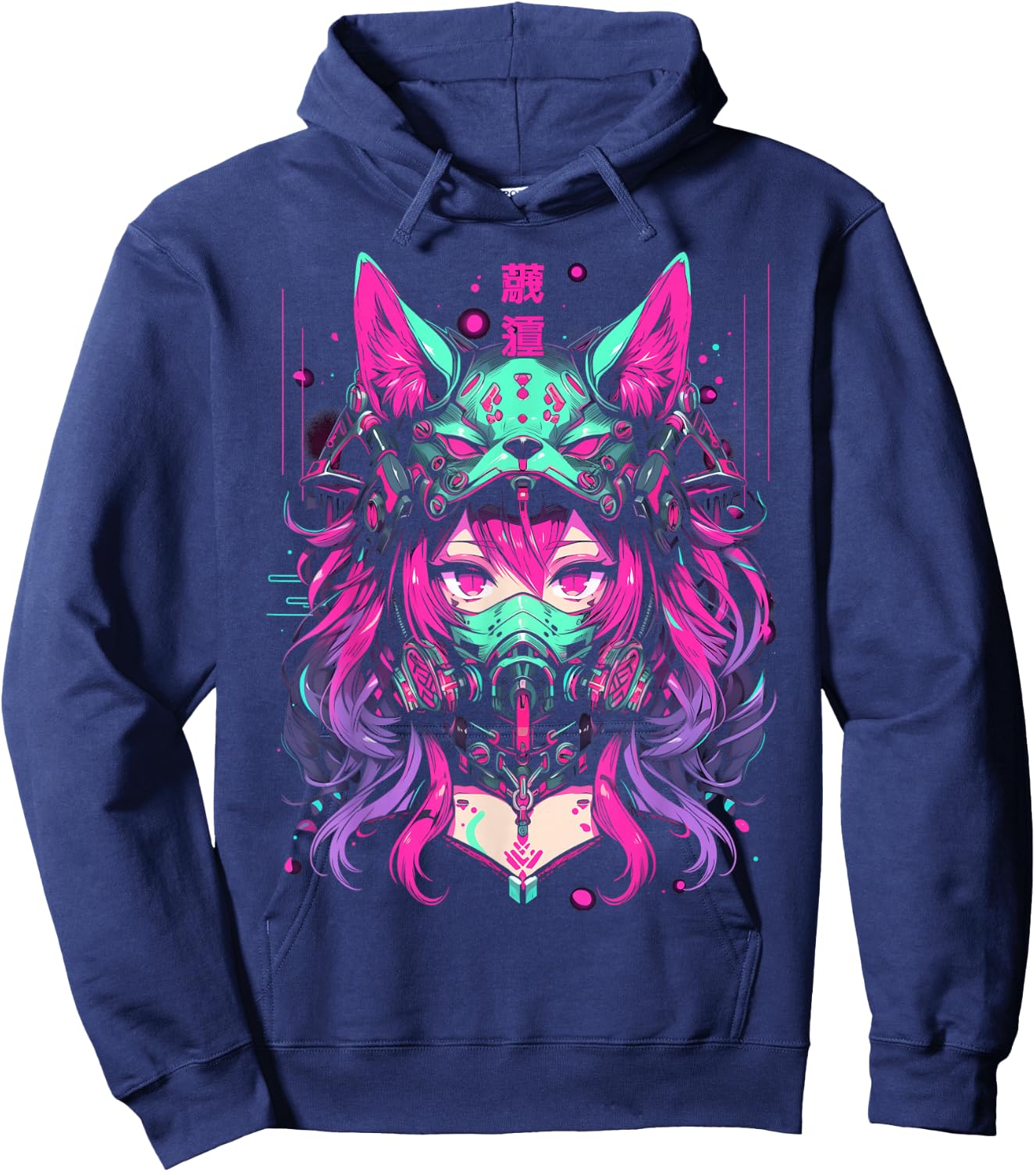 Anime Manga Cyberpunk Aesthetic Techwear Harajuku Wolf , black Hoodie - Hoodie | Navy