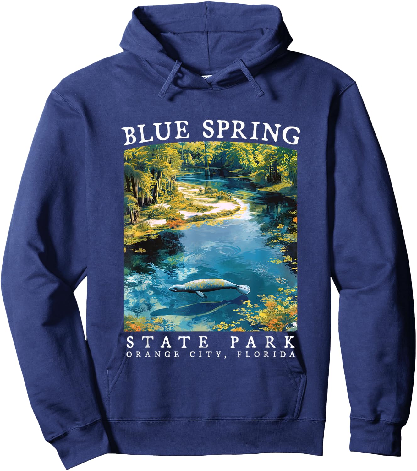 Blue Spring Manatee Nature Lover Florida Vintage Graphic Hoodie - Hoodie | Navy