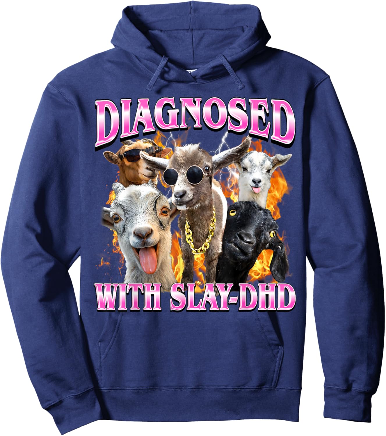 ADHD Slay-Dhd Funny Goat Adult Humor Gay Bootleg Men Women Hoodie - Hoodie | Navy