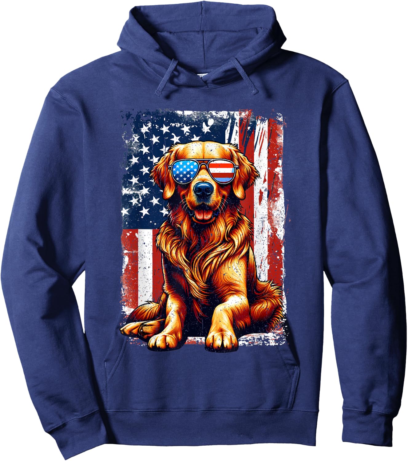 Vintage Golden Retriever Dog American US USA Flag Pets Lover Hoodie - Hoodie | Navy