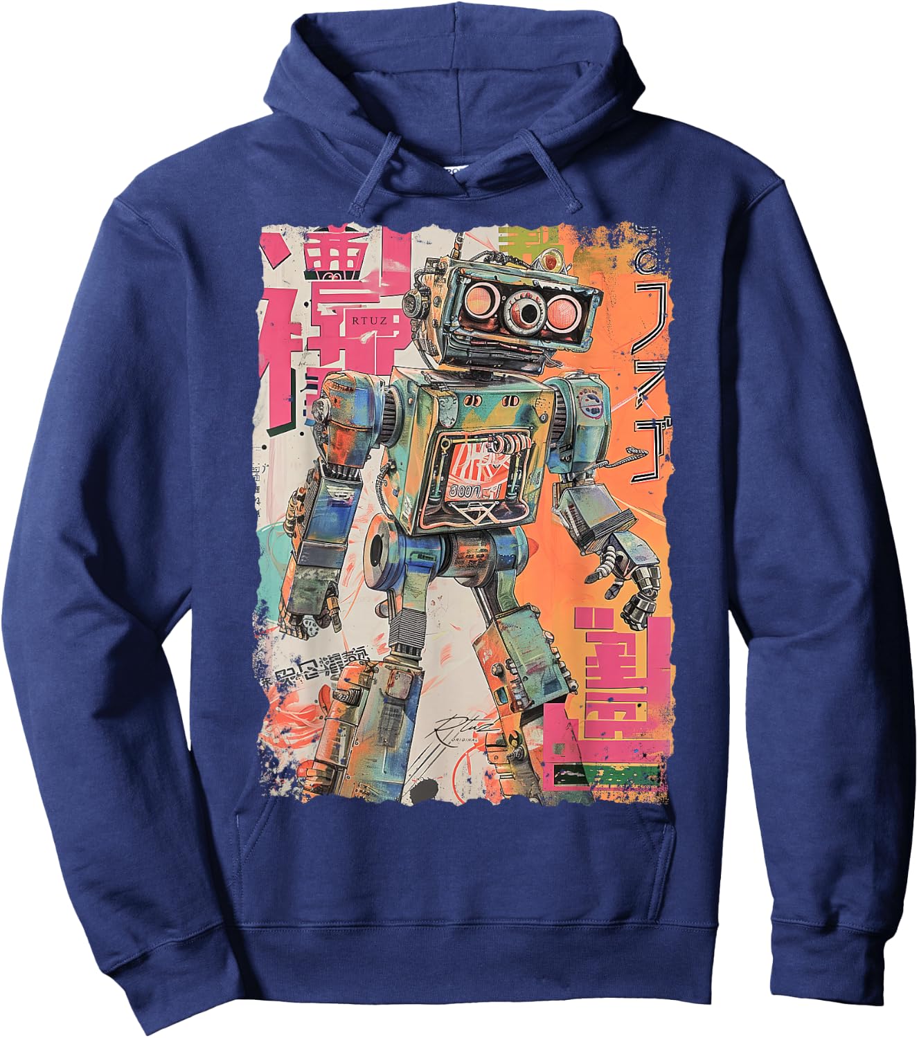 Hip Hop Y2K Vintage Hipster Edgy Urban Streetwear Roboter Hoodie - Hoodie | Navy