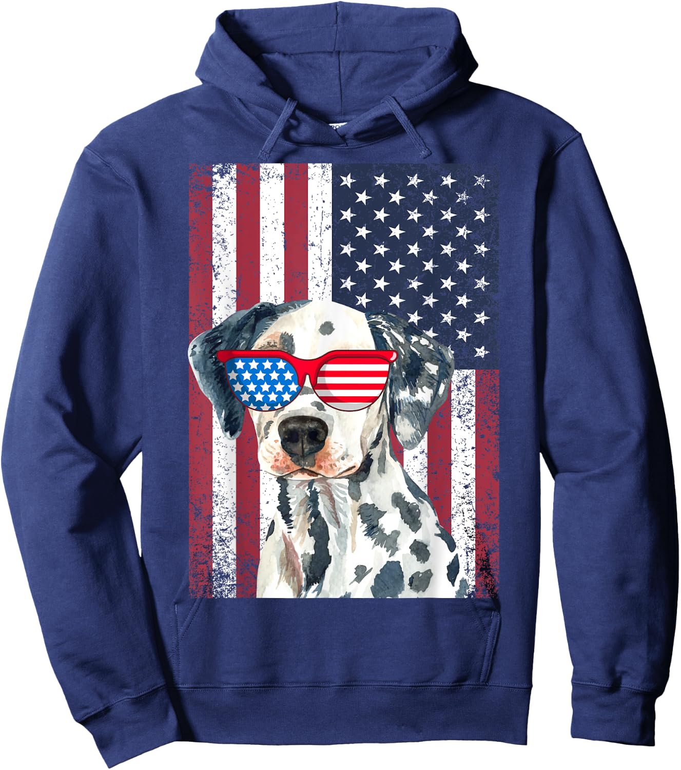Patriotic Dalmatian 4th of July Sunglasses USA American Flag Hoodie - Hoodie | Navy