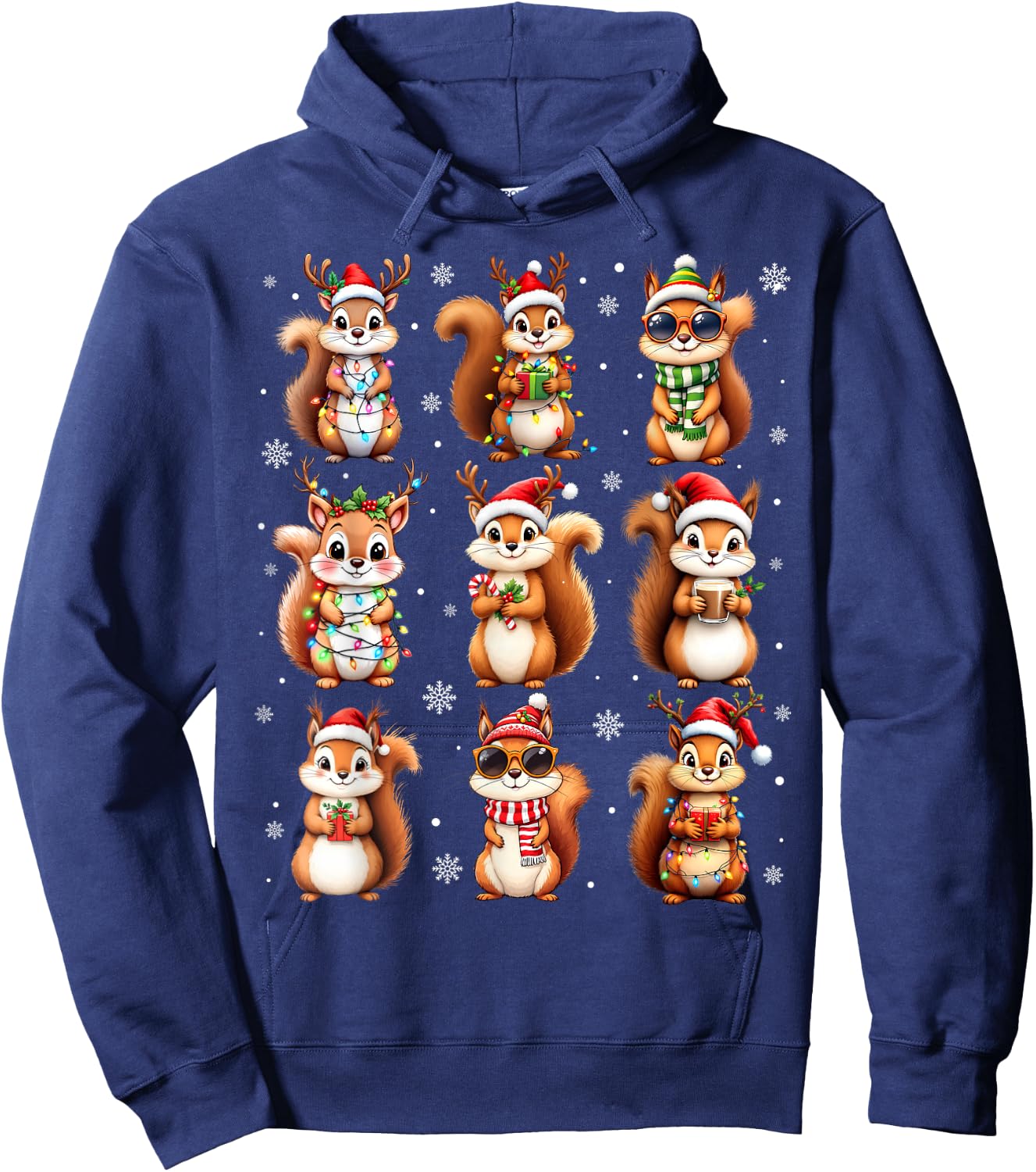 Squirrels Christmas Lights Funny Squirrel Lover Pajama Hoodie - Hoodie | Navy