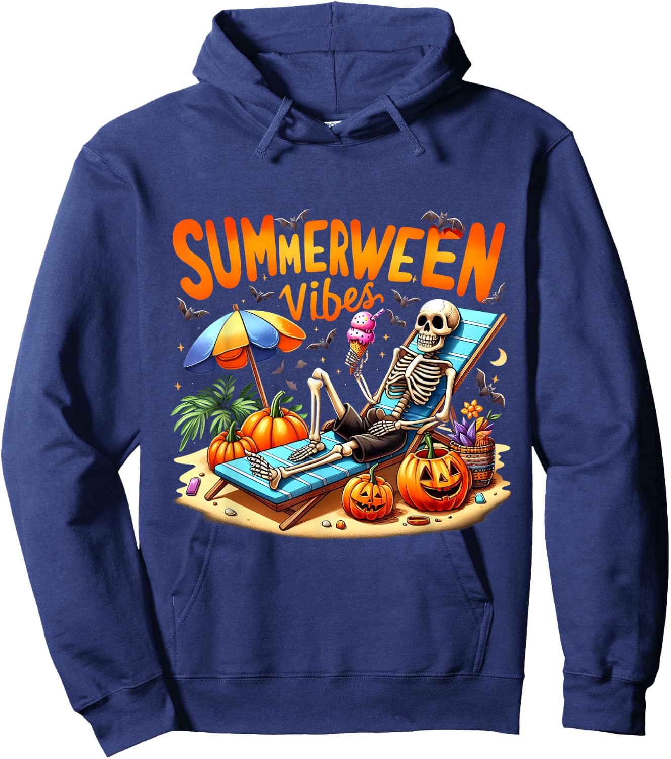 Summerween Halloween Skeleton Ice Cream Summer Vacation Women Hoodie - Hoodie | Navy