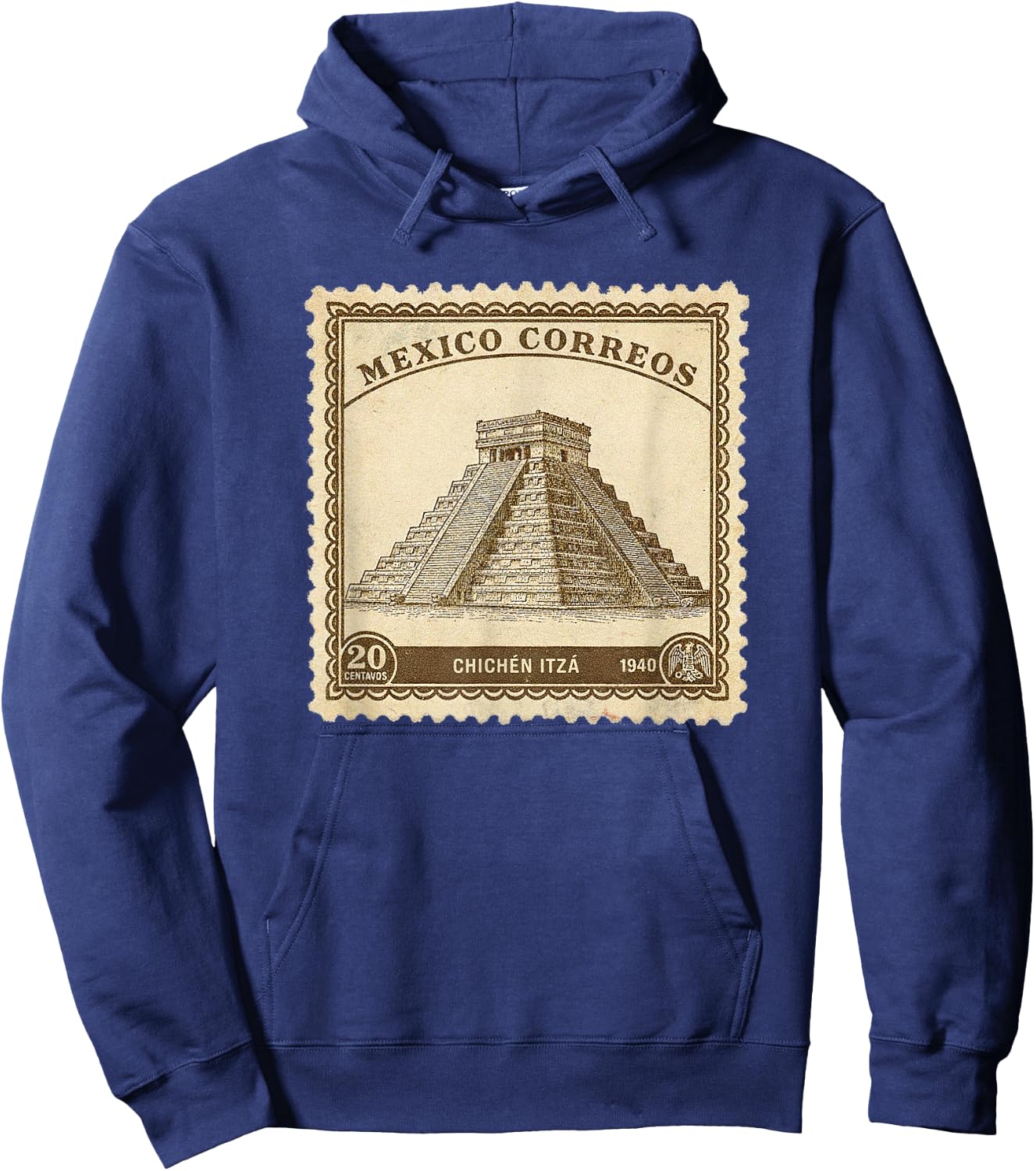 Chichen Itza Mexico 1940 Vintage Stamp Classic Mayan Pyramid Hoodie - Hoodie | Navy