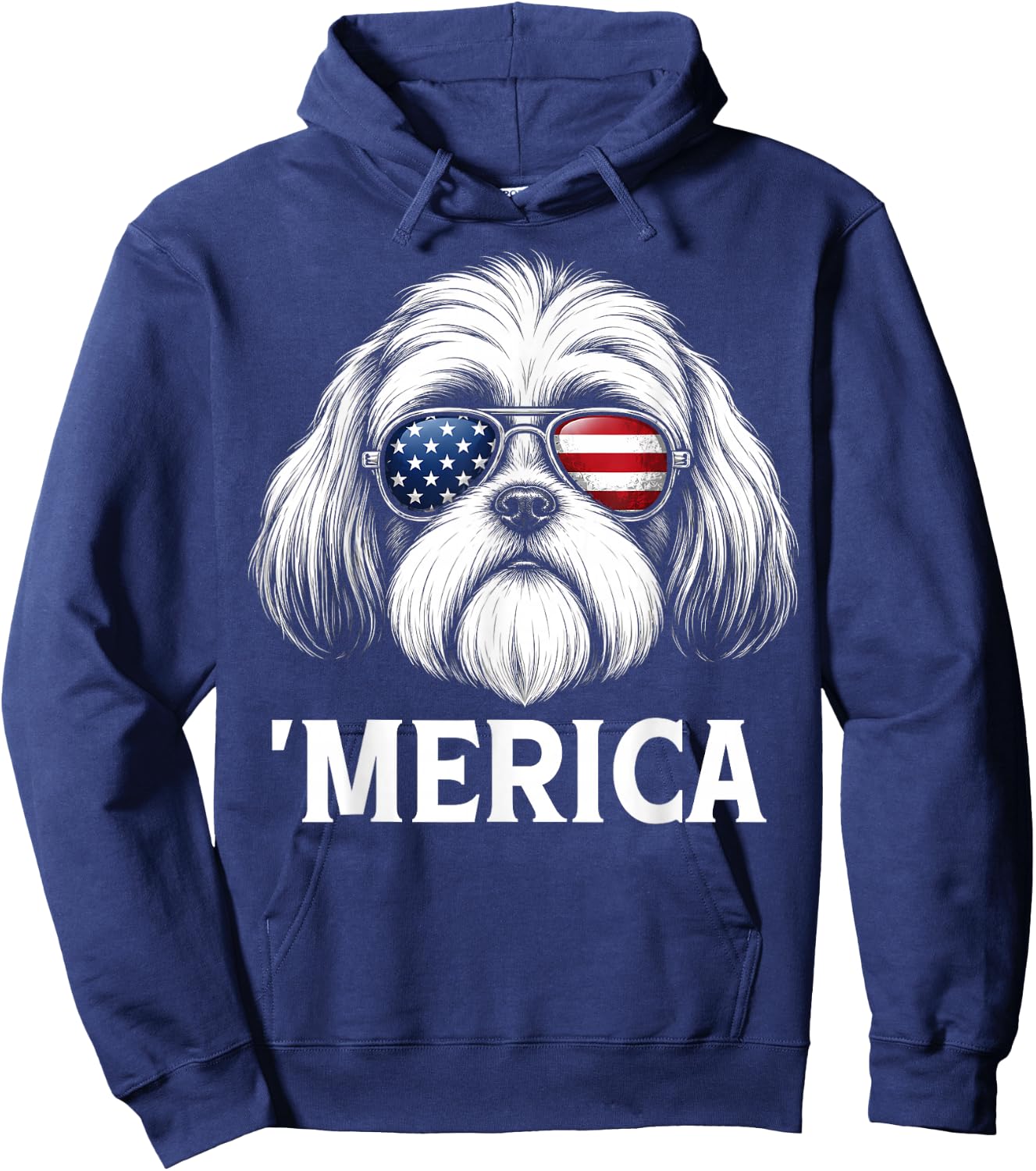 Patriotic Shih Tzu Dog 'Merica American Flag USA 4th of July Hoodie - Hoodie | Navy