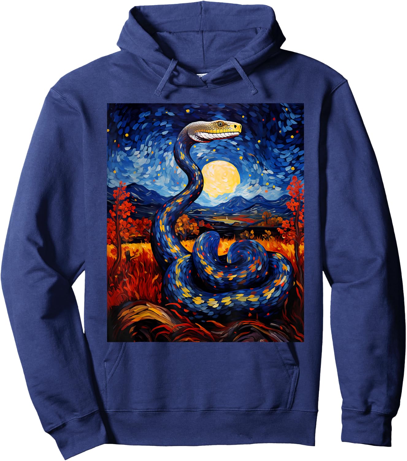 Surrealism Starry Night King Snake Cobra Hoodie - Hoodie | Navy