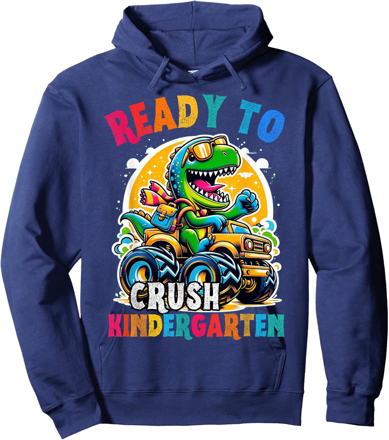 Monster Truck Dinosaur Kid Back to School crush Kindergarten Hoodie - Hoodie | Navy