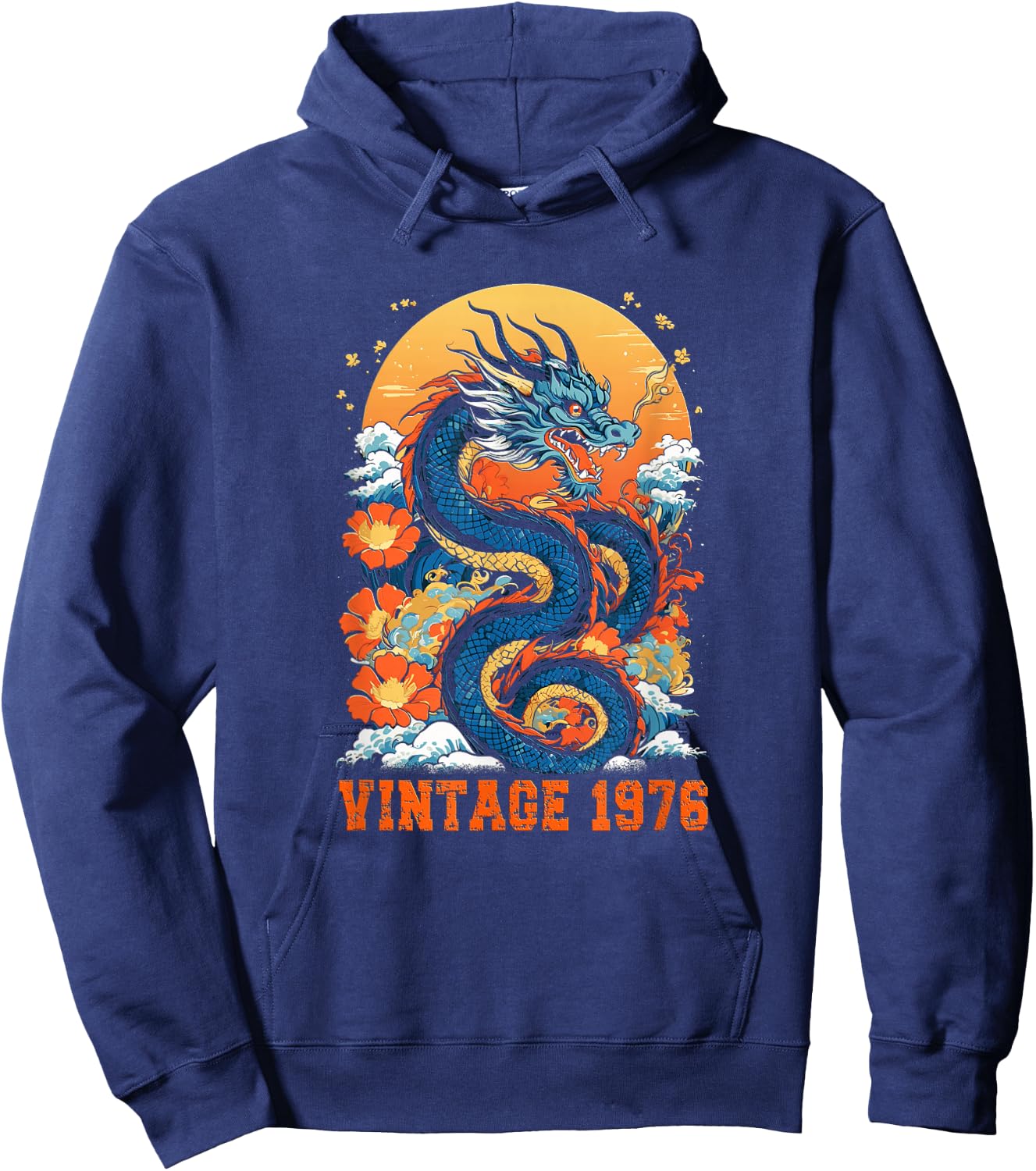 Vintage 1976 Classic Retro Dragon Graphic 48th Birthday Men Hoodie - Hoodie | Navy