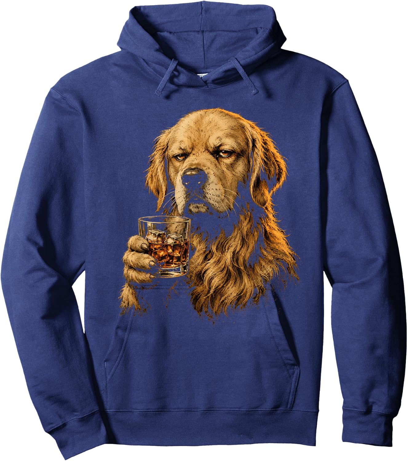 Vintage Dog Drinking Lovers Golden Retriever Whiskey Glass Hoodie - Hoodie | Navy