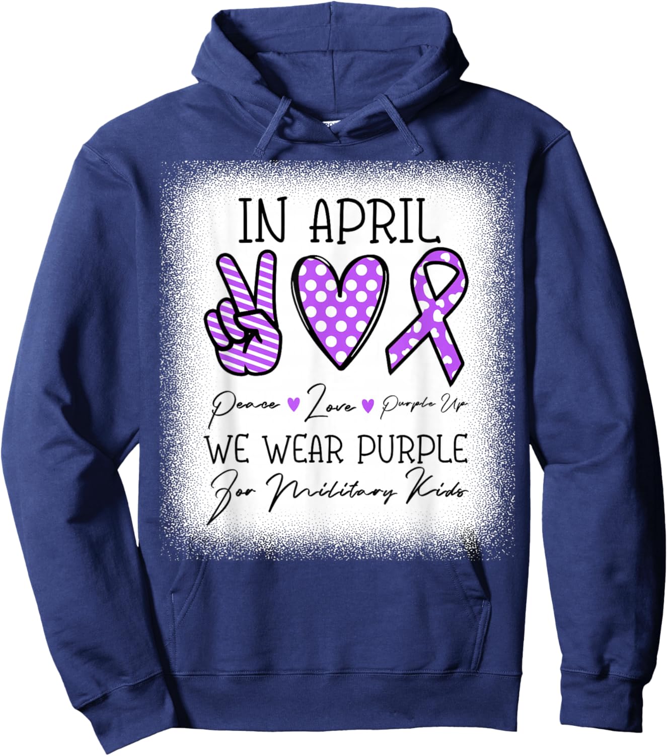 Peace Love Purple Up In April We Wear Purple Military Kids Hoodie - Hoodie | Navy