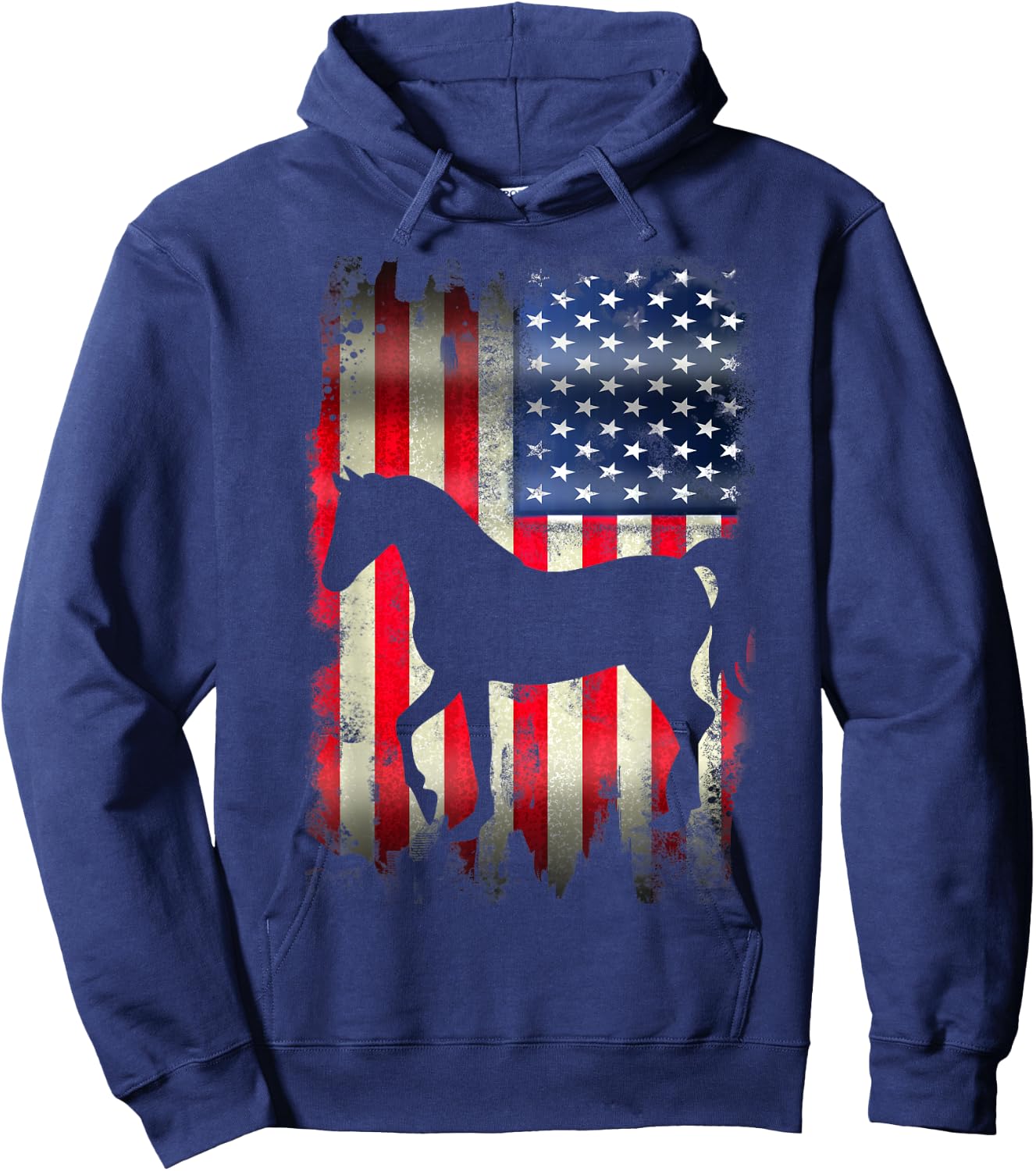 Horse USA American Flag 4th of July Patriotic Equestrian Women Kids Men Hoodie - Hoodie | Navy