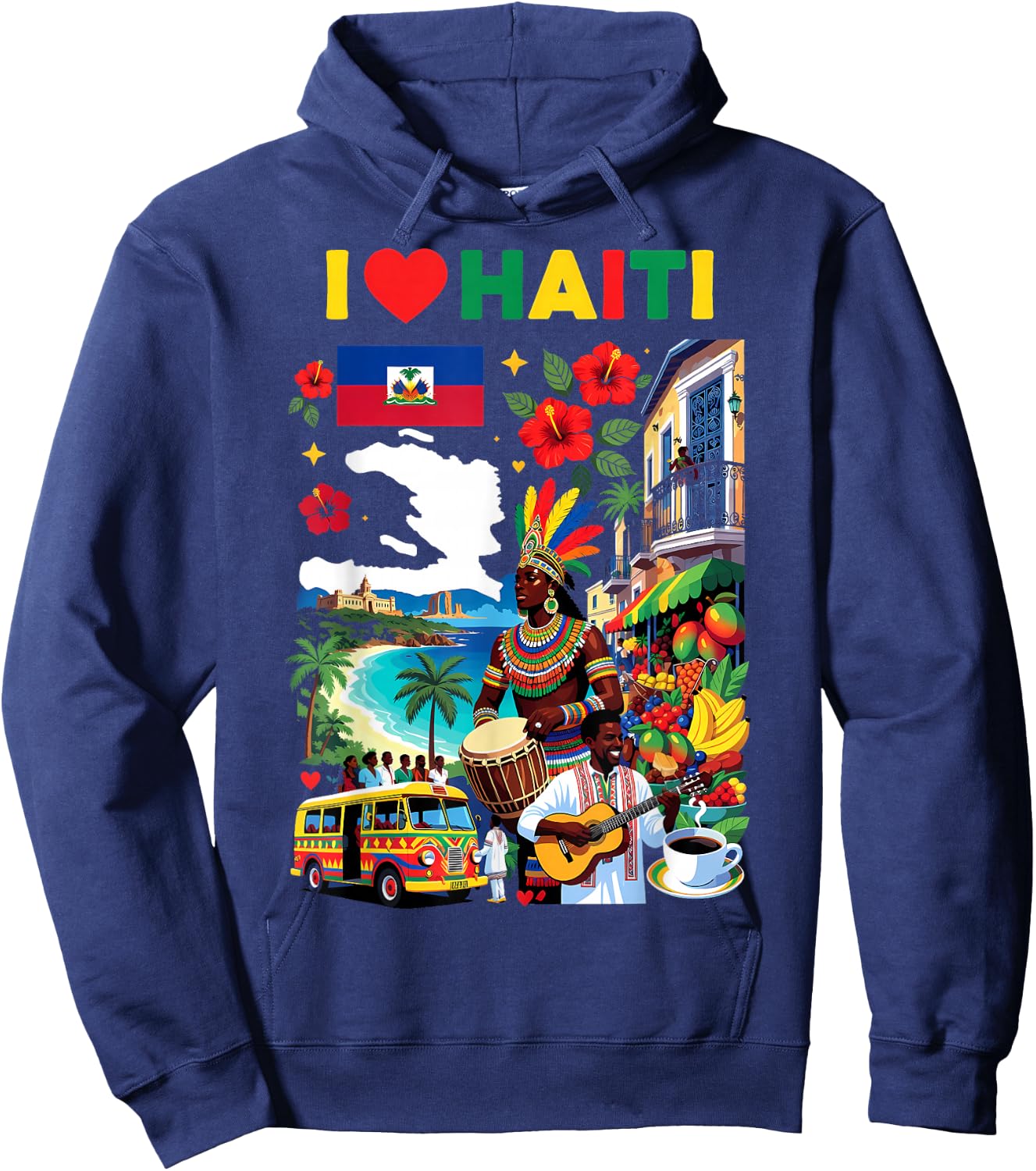 I Love Haiti Haitian Hoodie - Hoodie | Navy