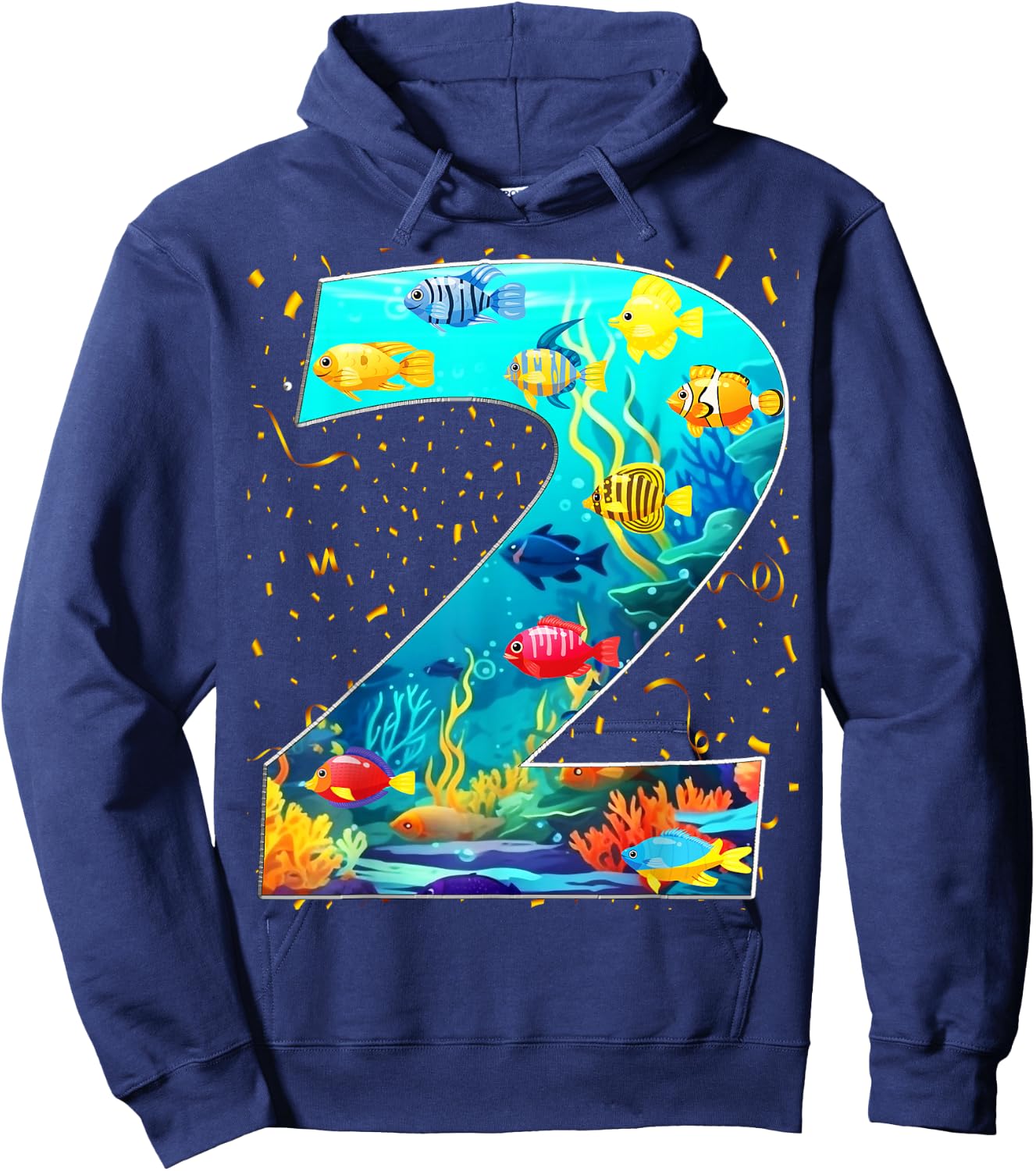 2nd Birthday Party 2 Year Old Sea Fish Aquarium Birthday Boy Hoodie - Hoodie | Navy