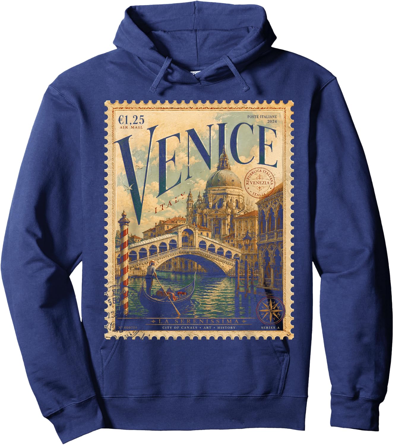 Vintage Venice Italy Travel Retro Postage Stamp Gondola Hoodie - Hoodie | Navy