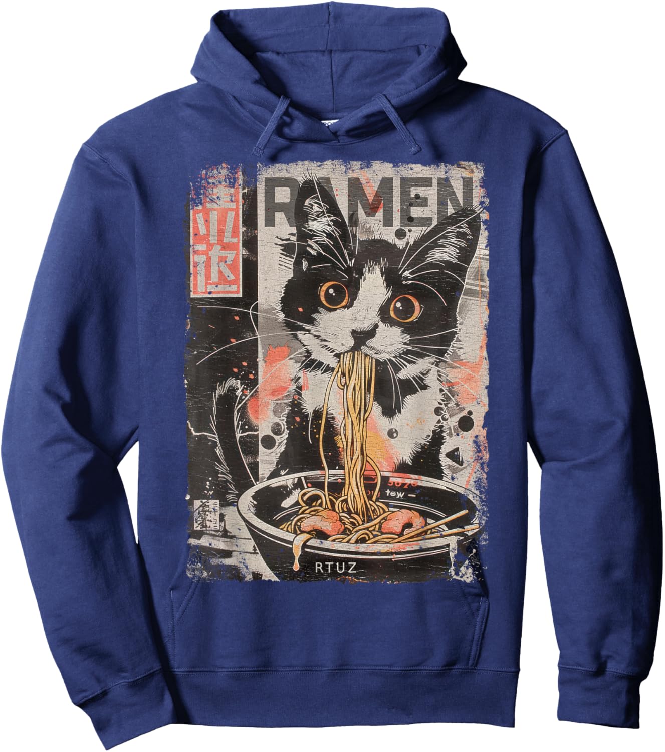 Cat Ramen Noodle Japanese Anime Manga Ramen Kawaii Cat , black Hoodie - Hoodie | Navy