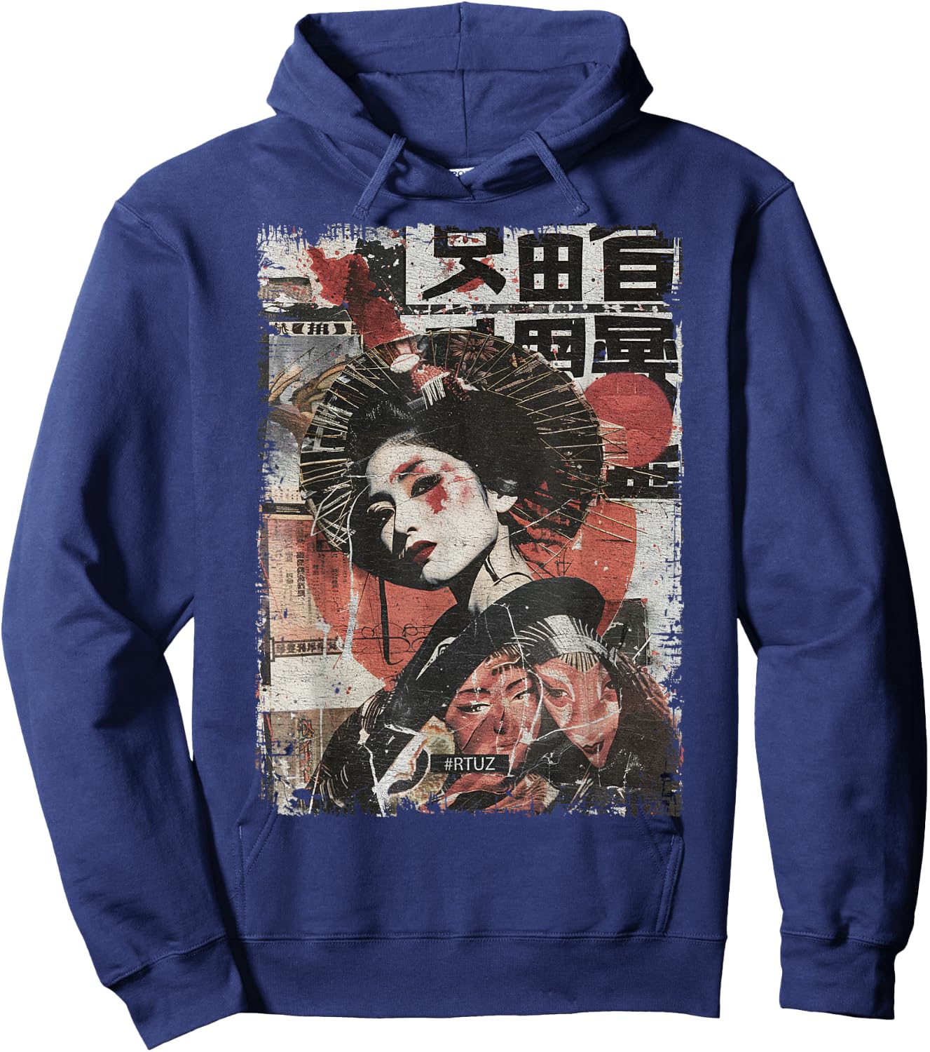 Hip Hop Y2K Vintage Hipster Edgy Urban Streetwear Geisha Hoodie - Hoodie | Navy