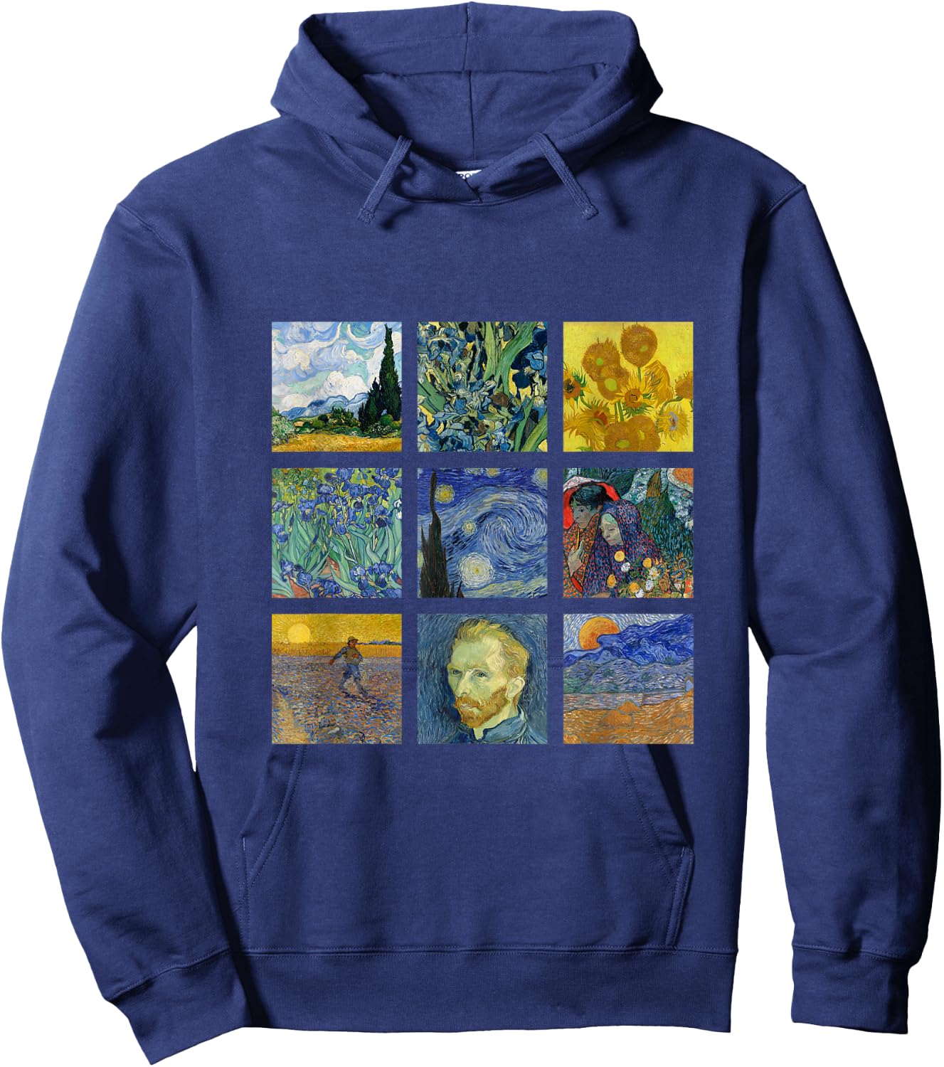 Vincent van Gogh | Famous Paintings Starry Night Sunflowers Hoodie - Hoodie | Navy