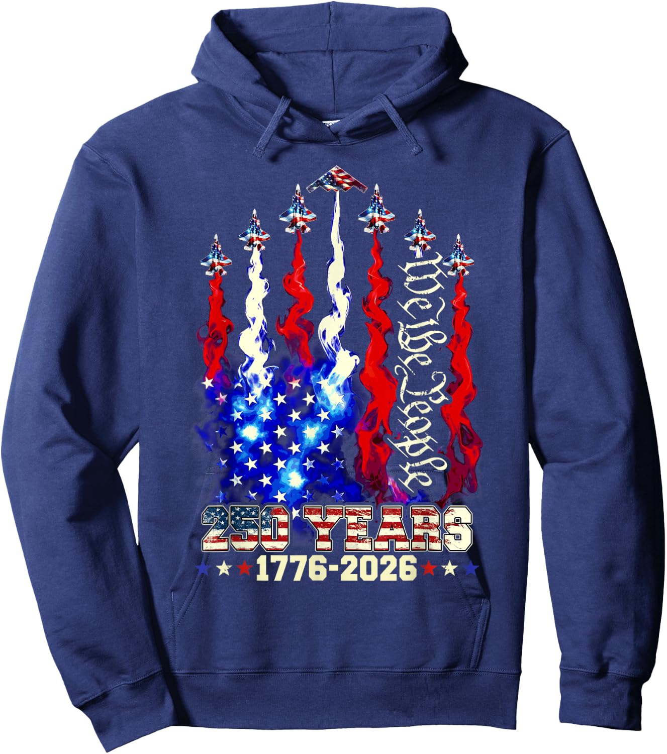 250 Years Anniversary USA Fighter Jet 4th of July Patriotic Hoodie - Hoodie | Navy