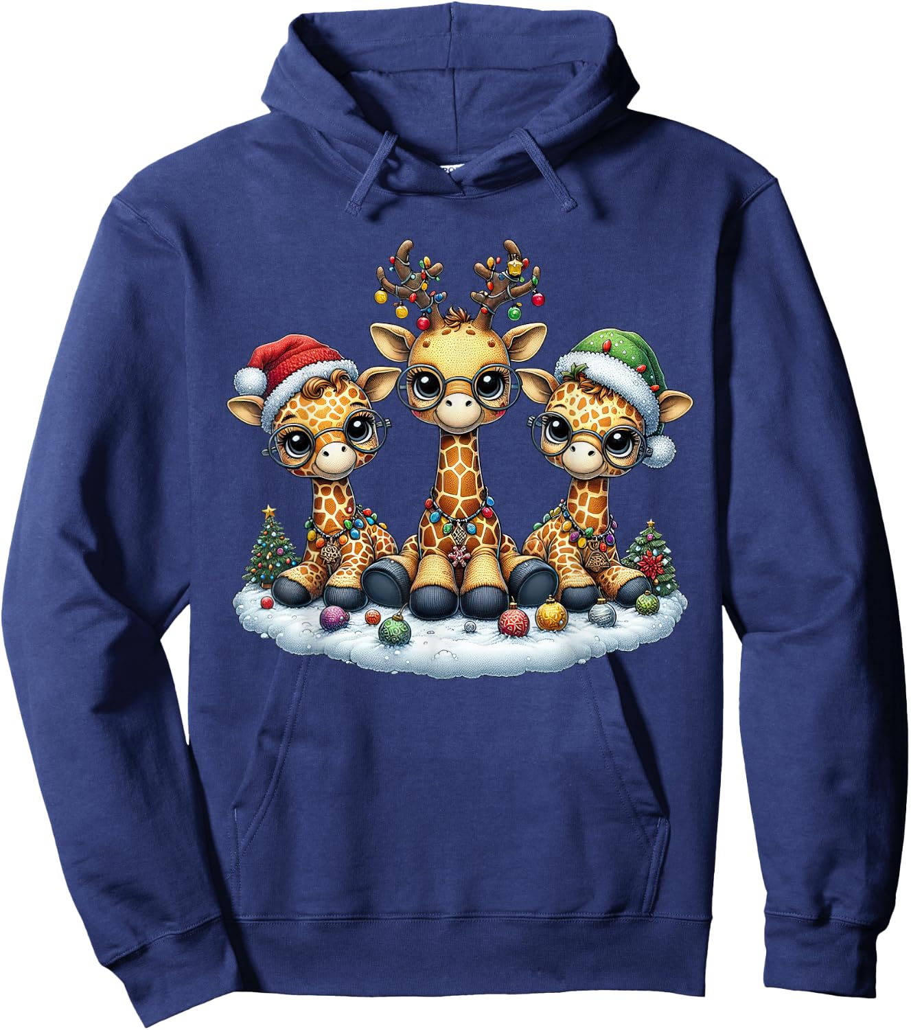 Cute Santa Reindeer Elf Giraffe Christmas Kids Hoodie - Hoodie | Navy