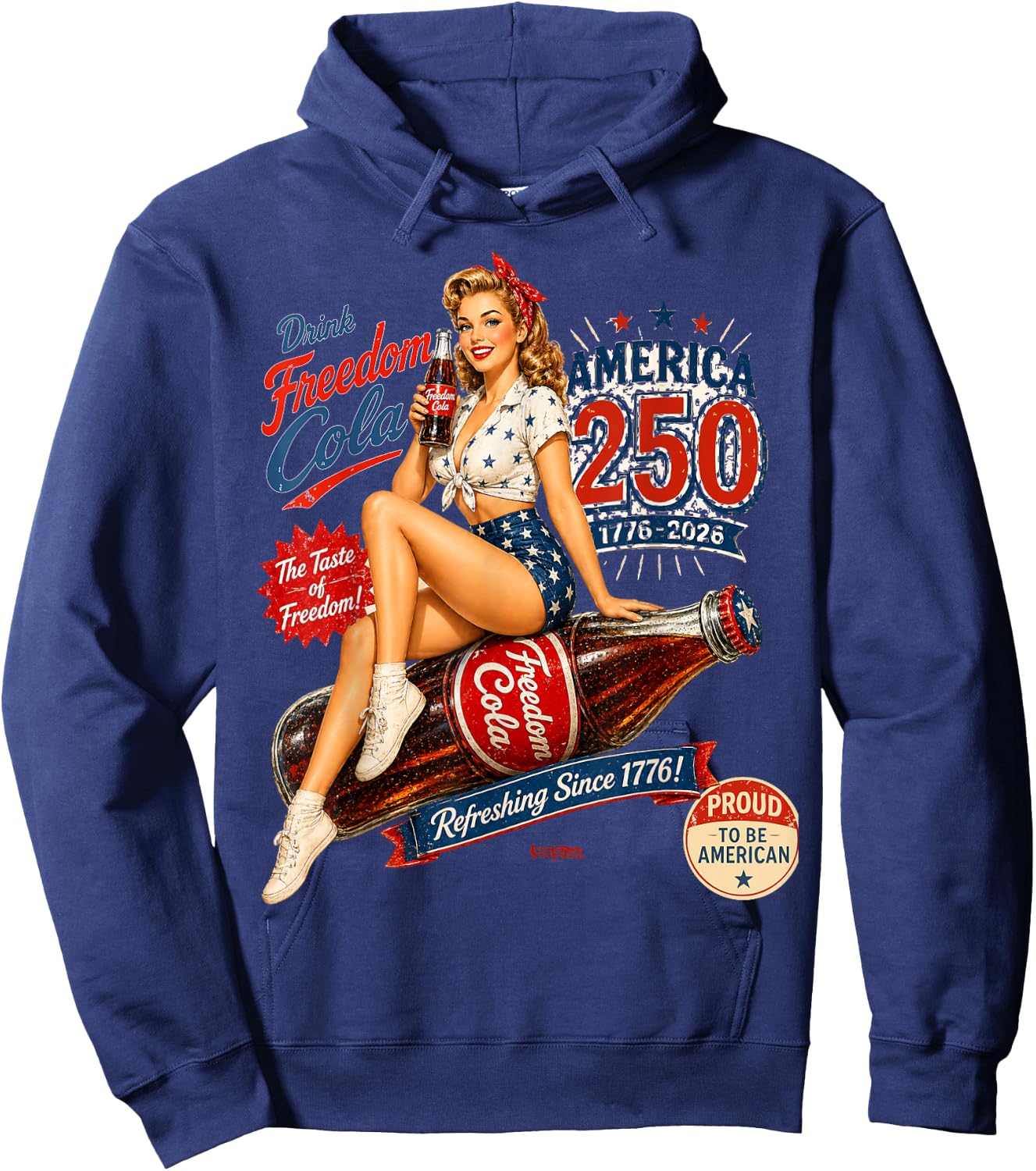 America 250 Freedom cola pin-up Girl - Proud to be American Hoodie - Hoodie | Navy