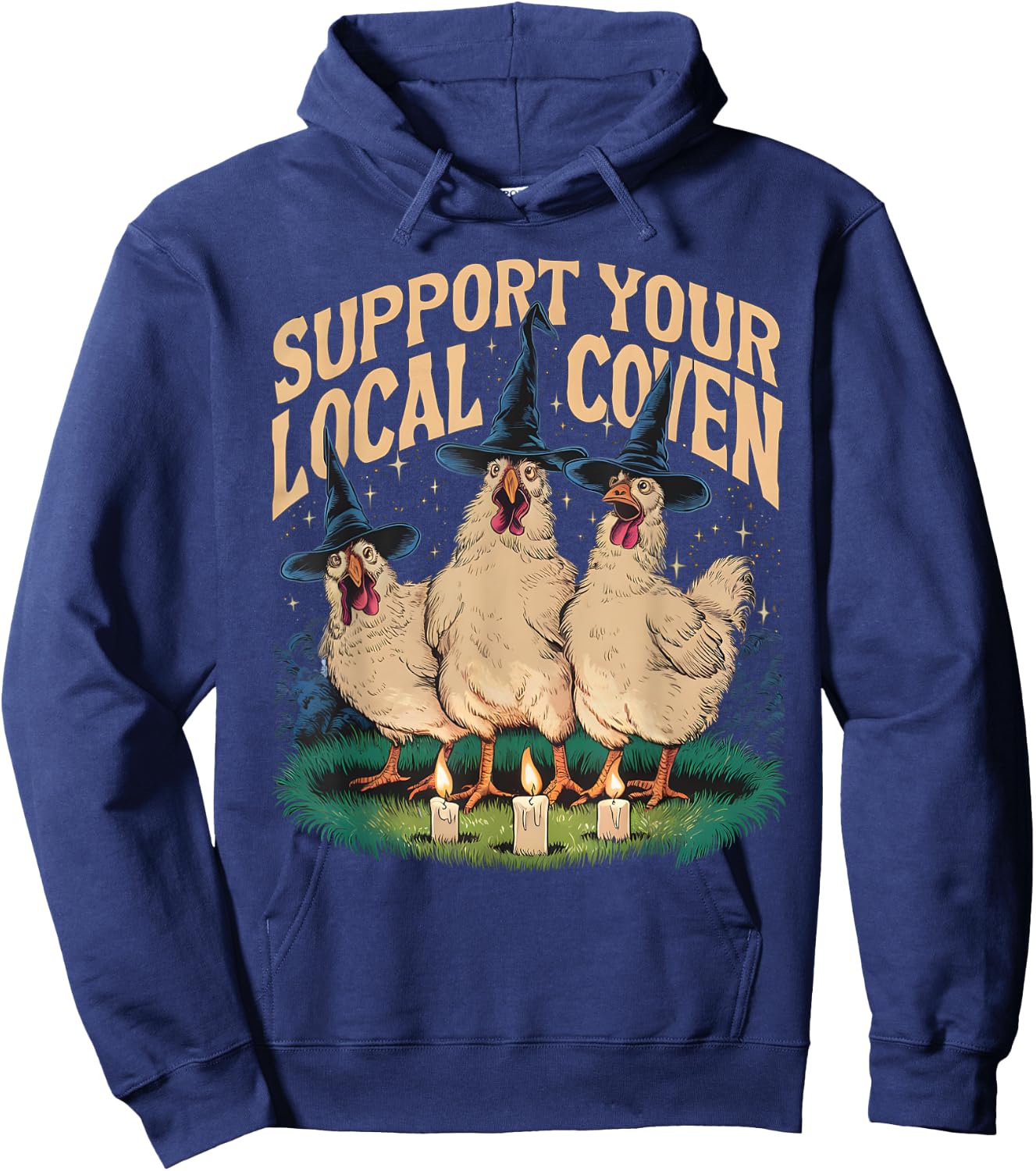 Support Your Local Coven Funny Farm Witch Chicken Halloween Hoodie - Hoodie | Navy