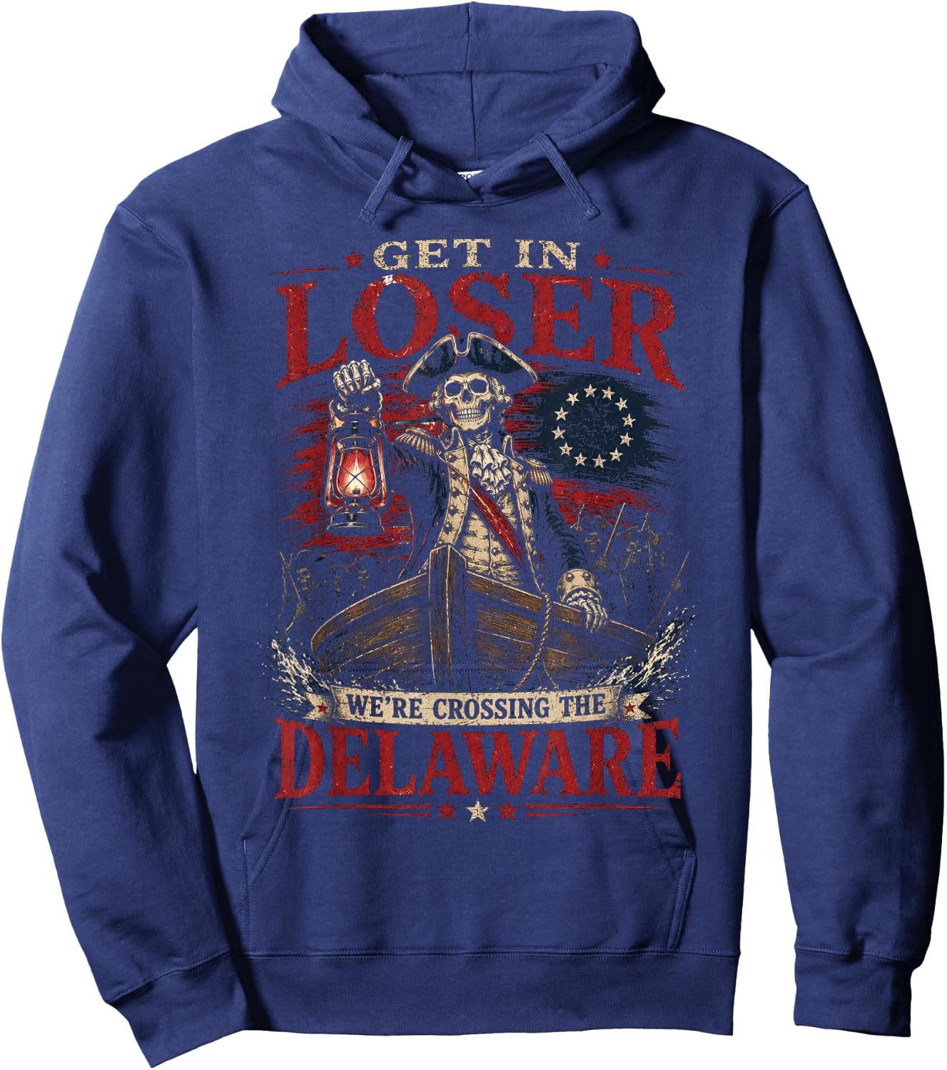 Get in Loser We're Crossing The Delaware Washington Skeleton Hoodie - Hoodie | Navy
