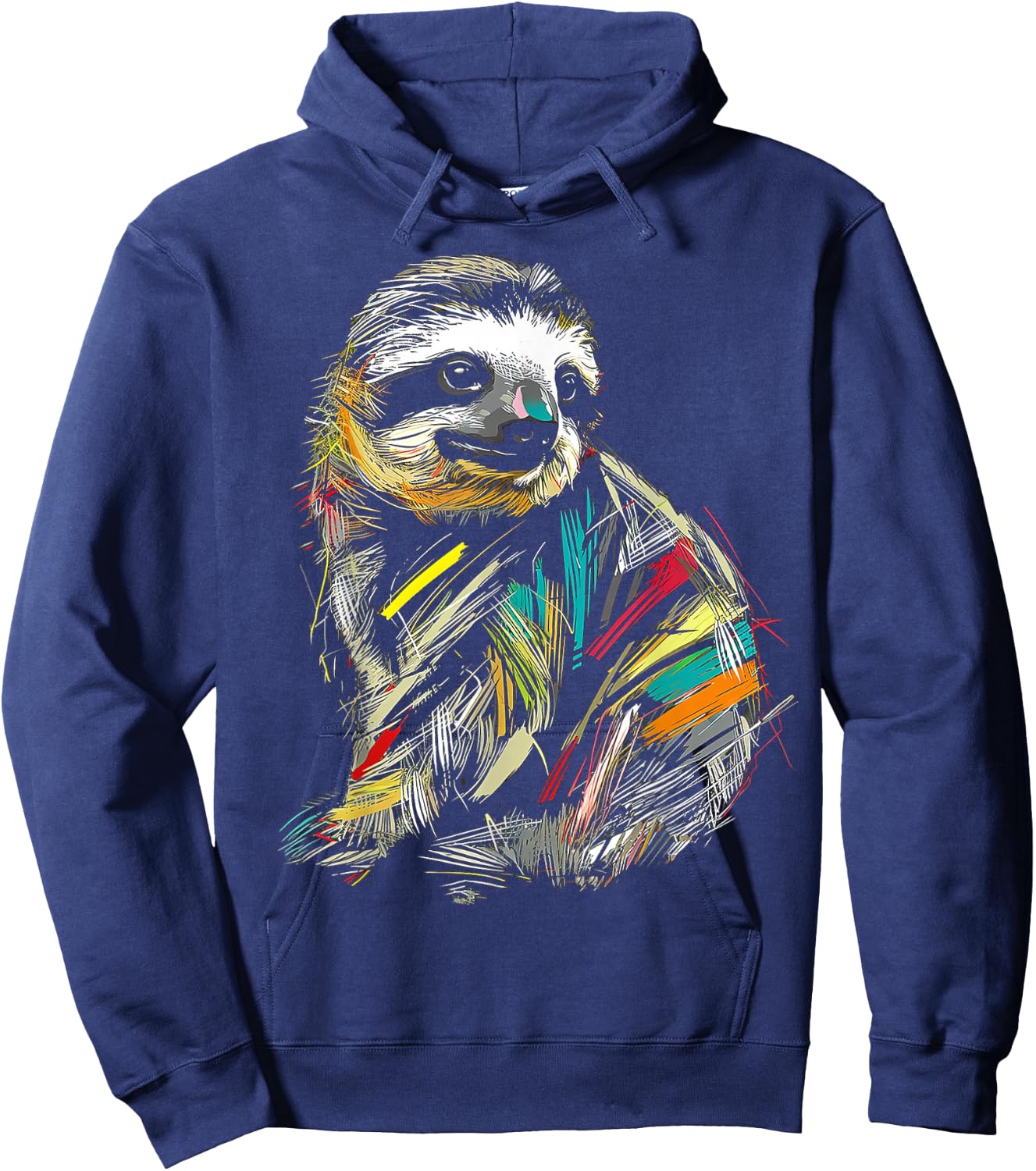 Sloth Colorful Drawing Animal Art Graphic Sloth Hoodie - Hoodie | Navy