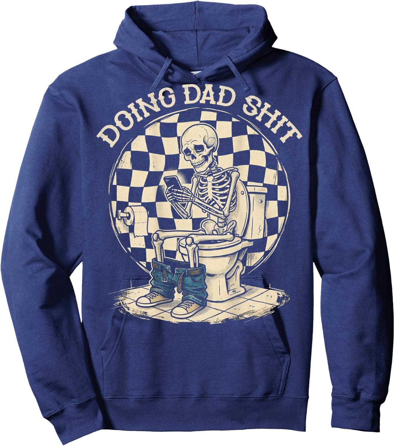 (ON Back) Doing Dad Shit Funny Skeleton Toilet Hoodie - Hoodie | Navy