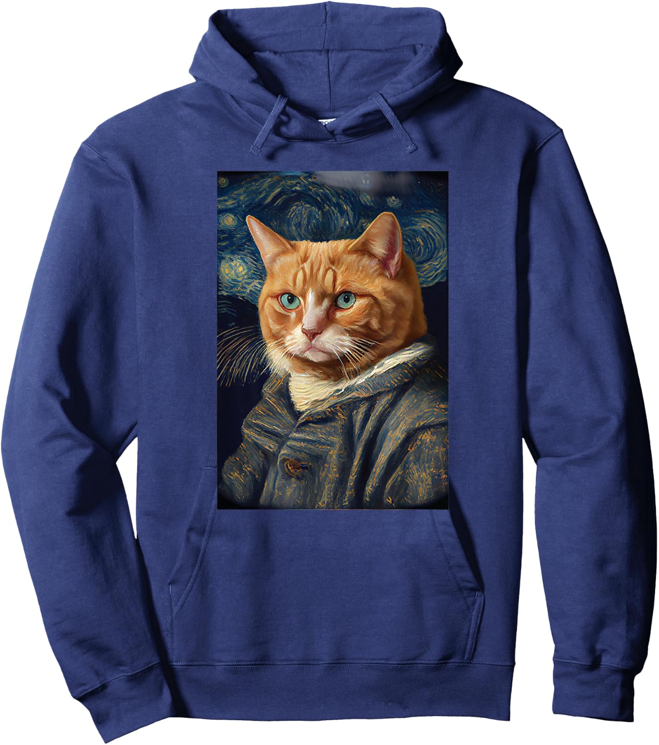 Funny Cat Art Painting Lover cats kitty kitten Starry Night Hoodie - Hoodie | Navy