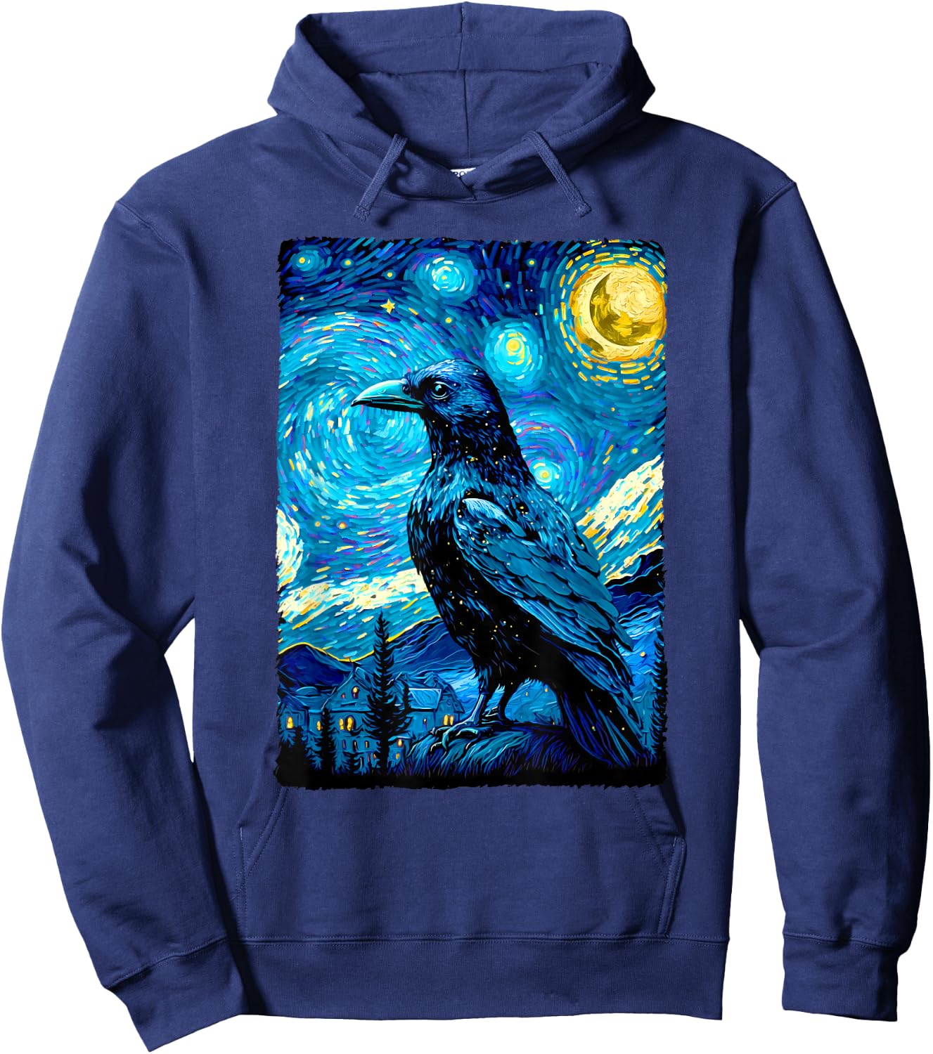 Crow Lover Raven Starry Night Style Painting, Van Gogh Hoodie - Hoodie | Navy