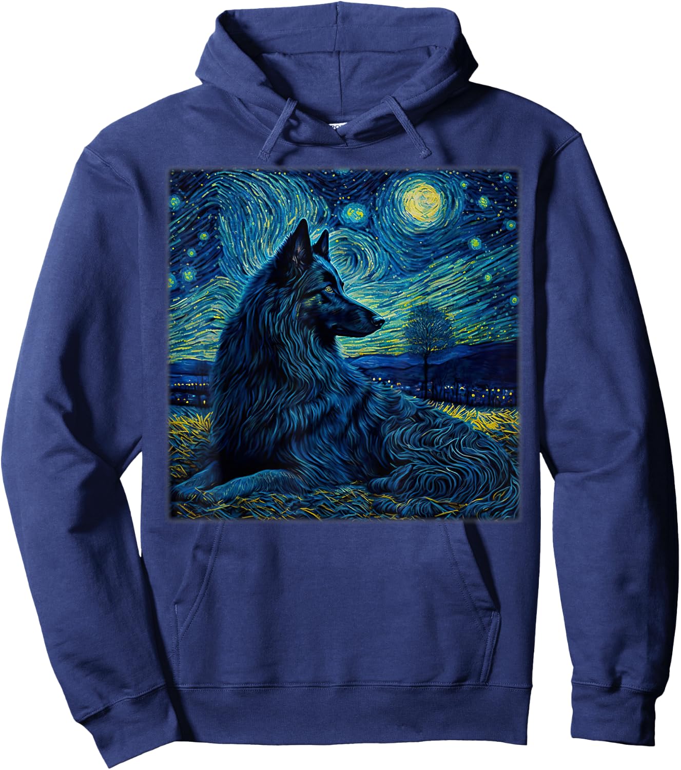 Surrealism Starry Night Belgian Shepherd Dog Hoodie - Hoodie | Navy