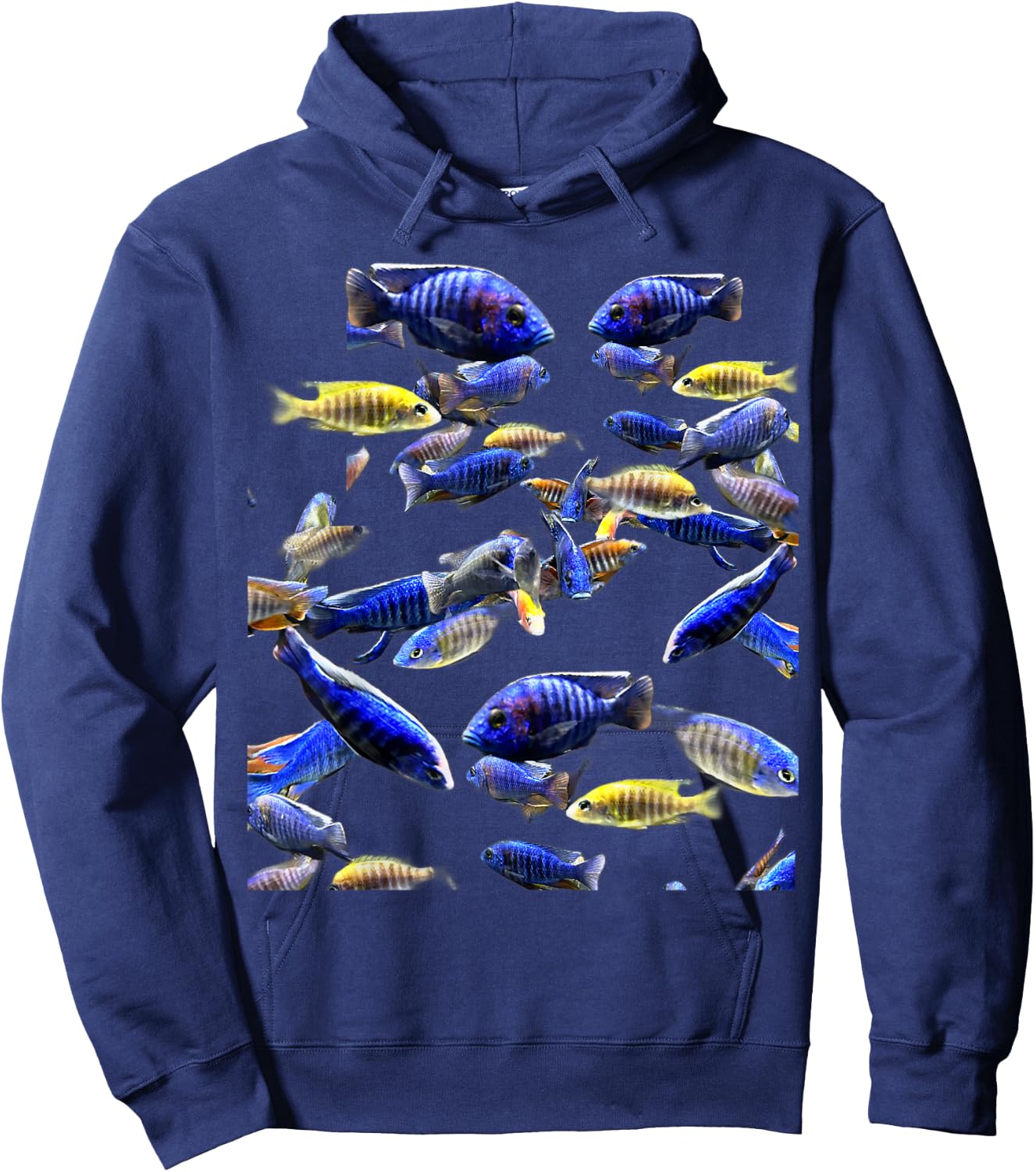Blue Peacock African Cichlid - Aulonocara Nyassae Species Hoodie - Hoodie | Navy