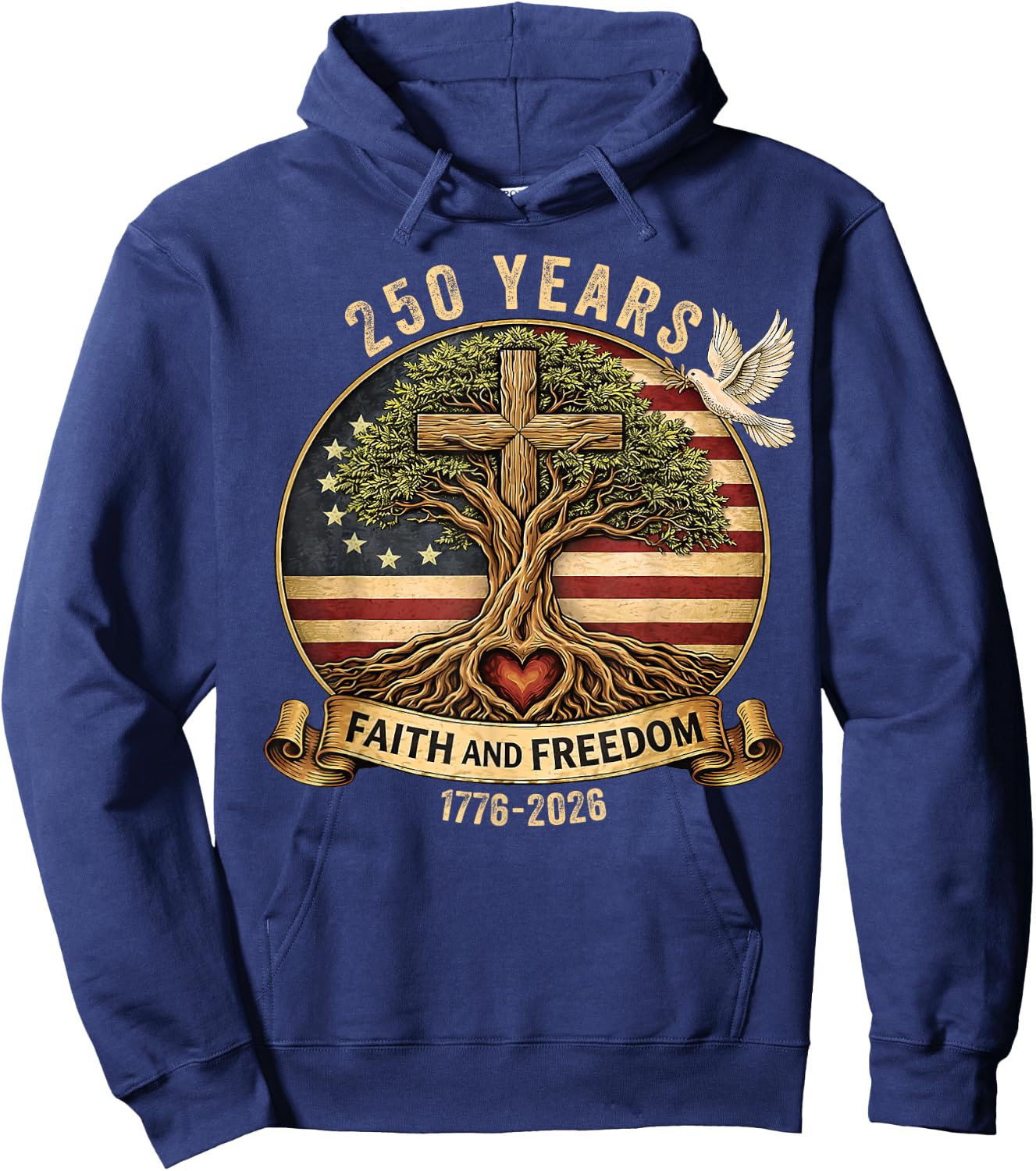 250 Years 1776-2026 Christian USA 250th Jesus God 4th July Hoodie - Hoodie | Navy