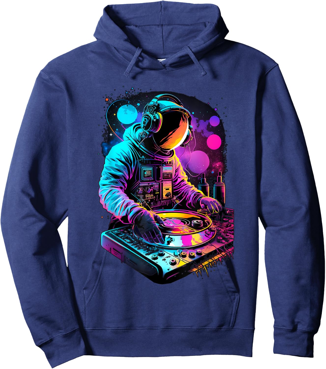 Astronaut DJ, Festival DJing EDM Psytrance Techno Retro , Black Hoodie - Hoodie | Navy