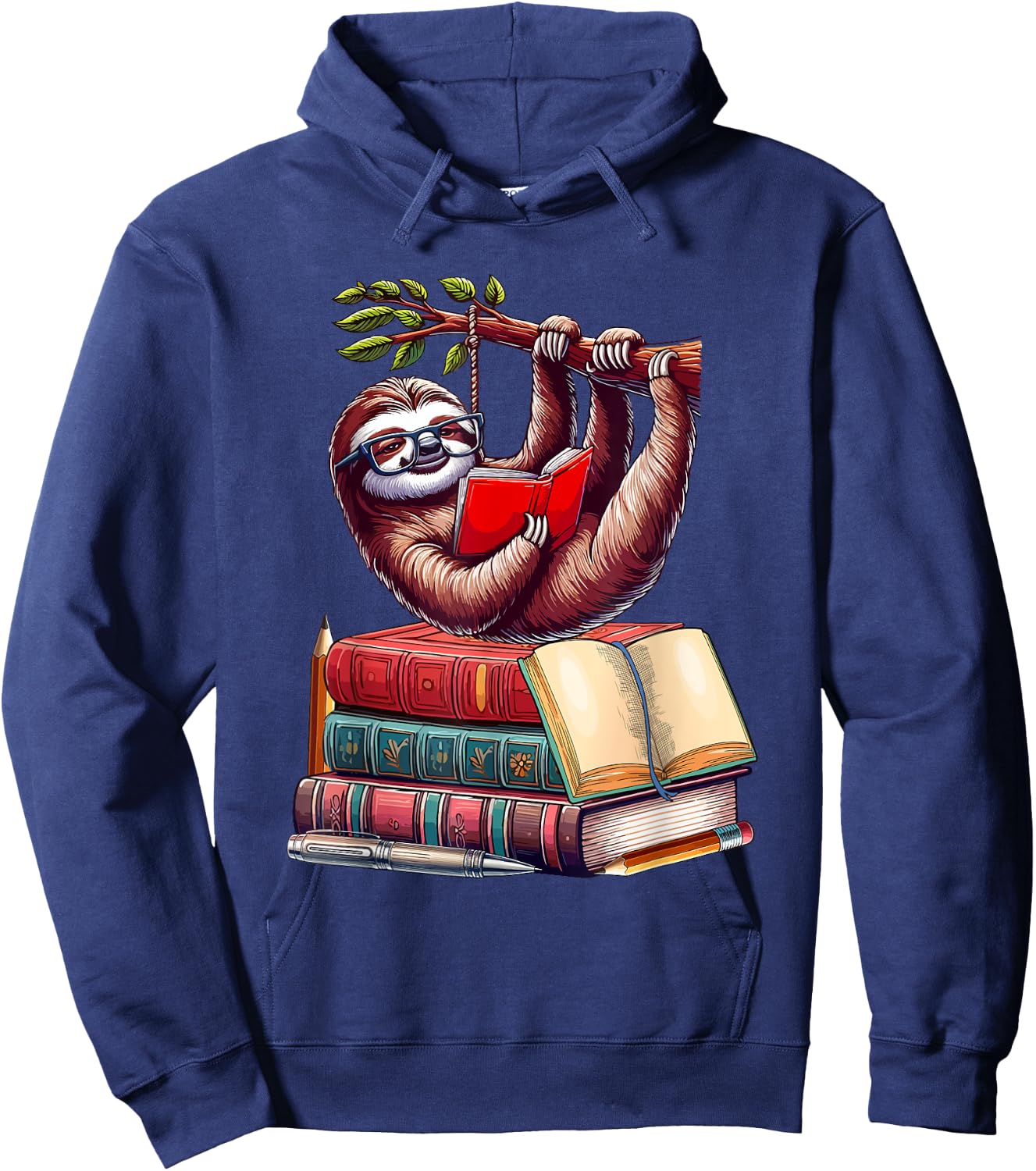 Sloth Reading Books Matching Bookworm Readers Librarian Hoodie - Hoodie | Navy