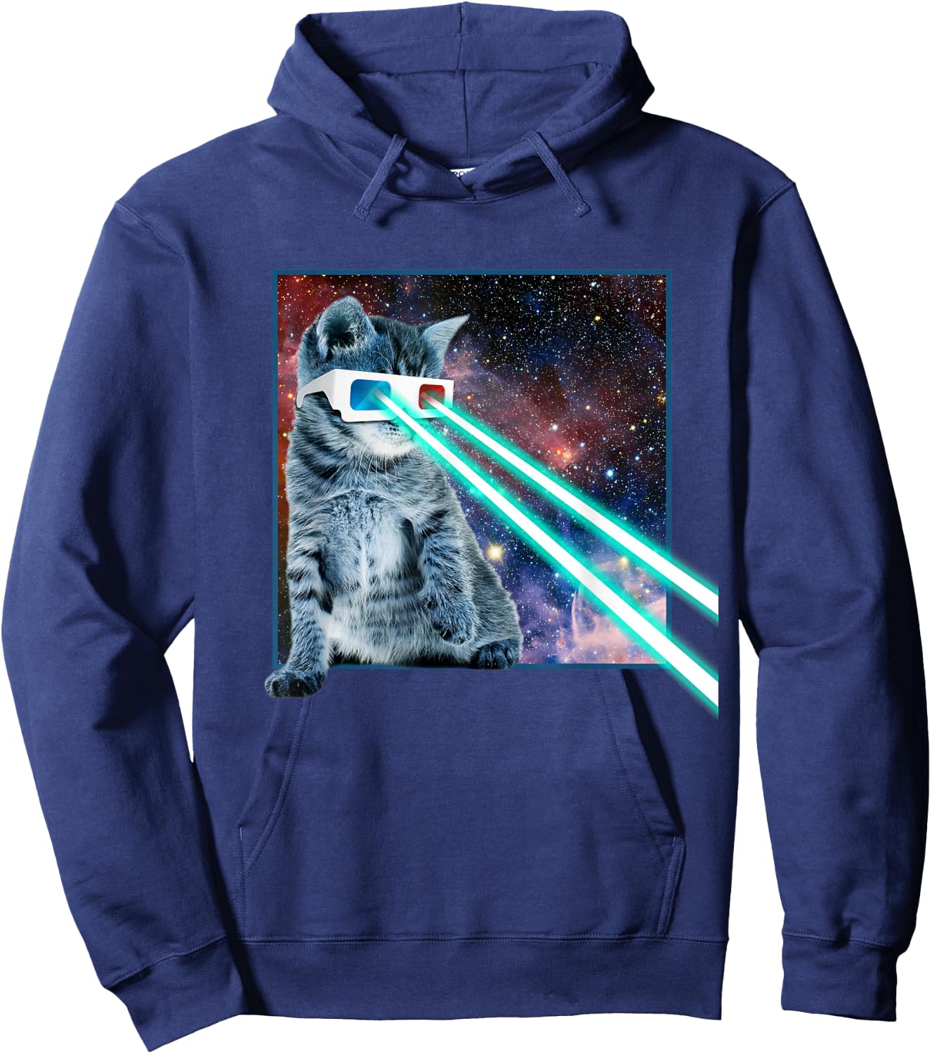 Laser Eyes Space Cat | Funny Kitty 3D Glasses Gift Hoodie - Hoodie | Navy