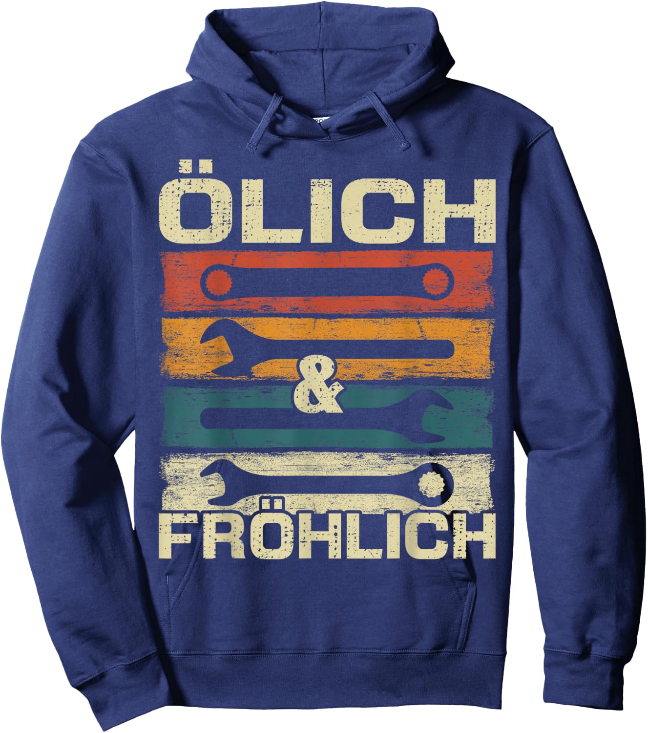 Lustige Werkstatt Geschenke Kfz Mechaniker Ölich aber fröhlich , Herren, Damen, Schwarz, Multicolored, S, EU 38/39, Kurzarm, Retro-Design, Mischgewebe Hoodie - Hoodie | Navy