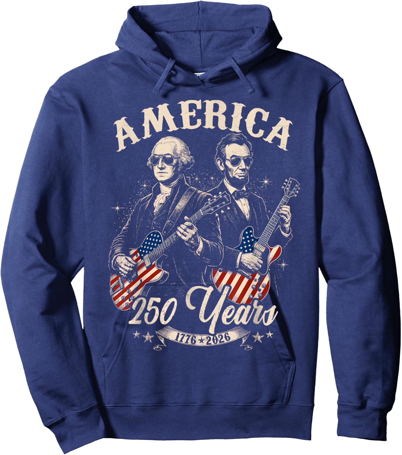 George Washington Lincoln Playing Guitar Abe Lincoln 250th Hoodie - Hoodie | Navy
