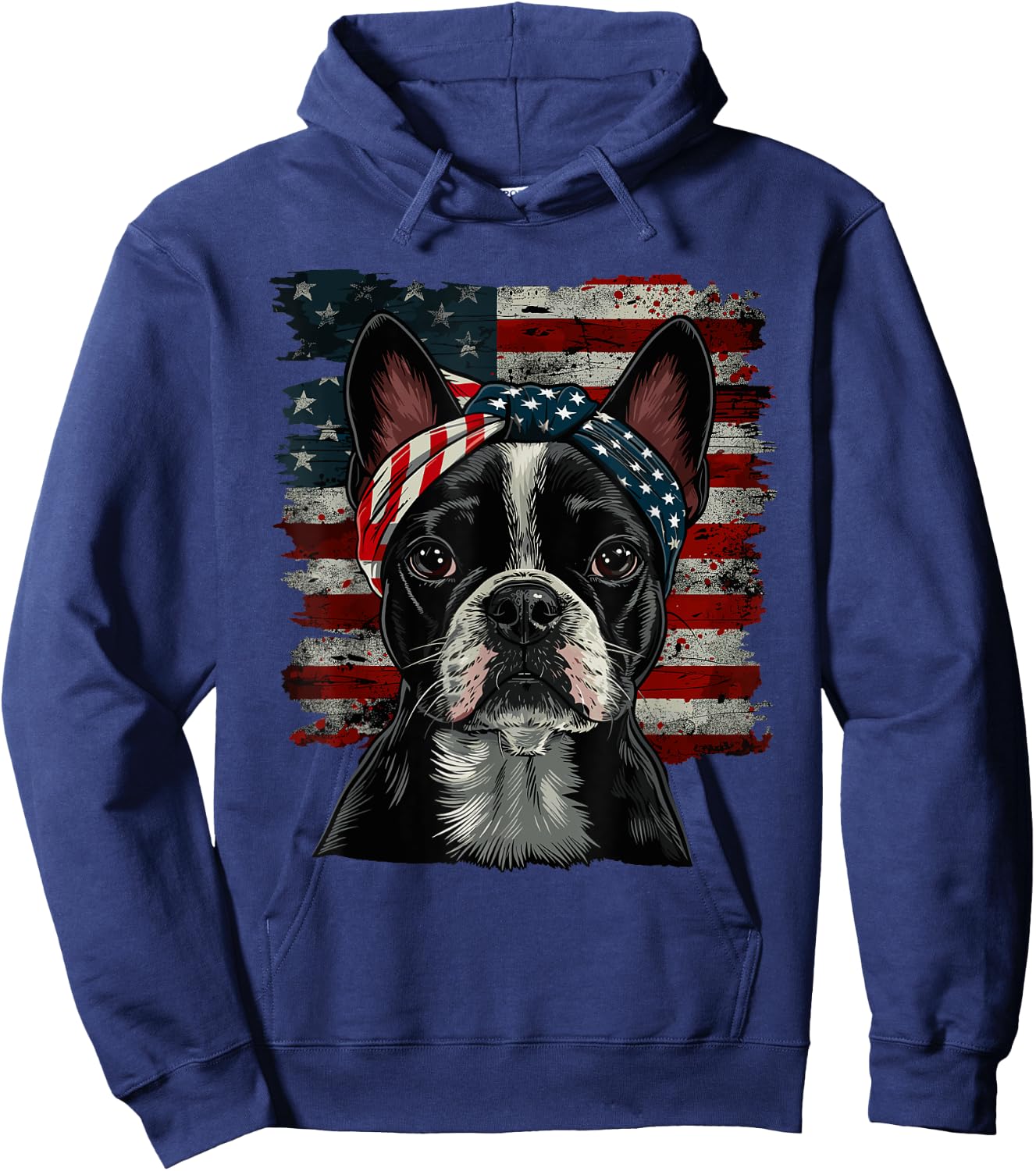 Boston Terrier Patriotic 4th Of July USA American Flag Hoodie - Hoodie | Navy