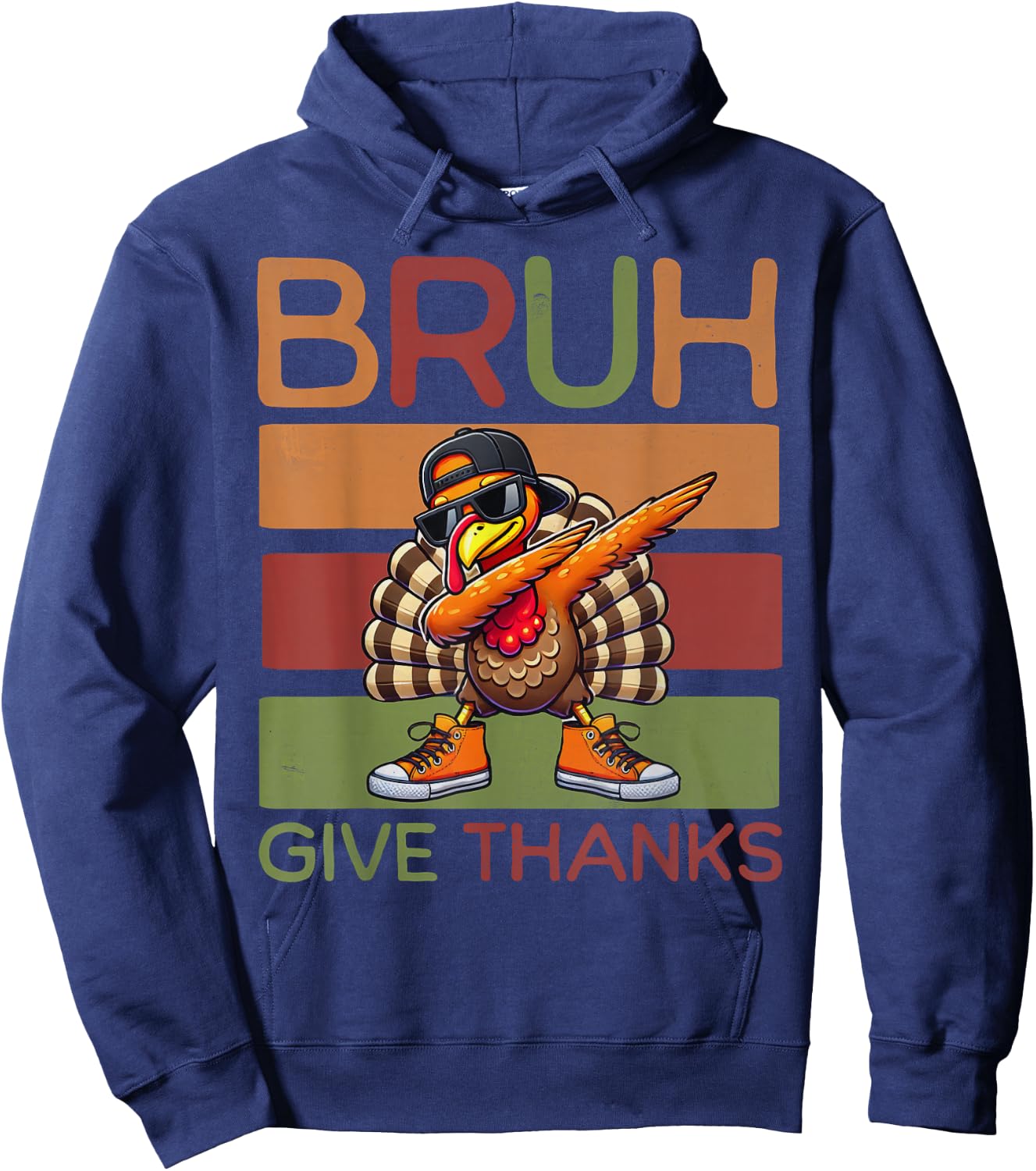 Bruh Give Thanks Retro Dabbing Turkey Thanksgiving Boys Kids Hoodie - Hoodie | Navy