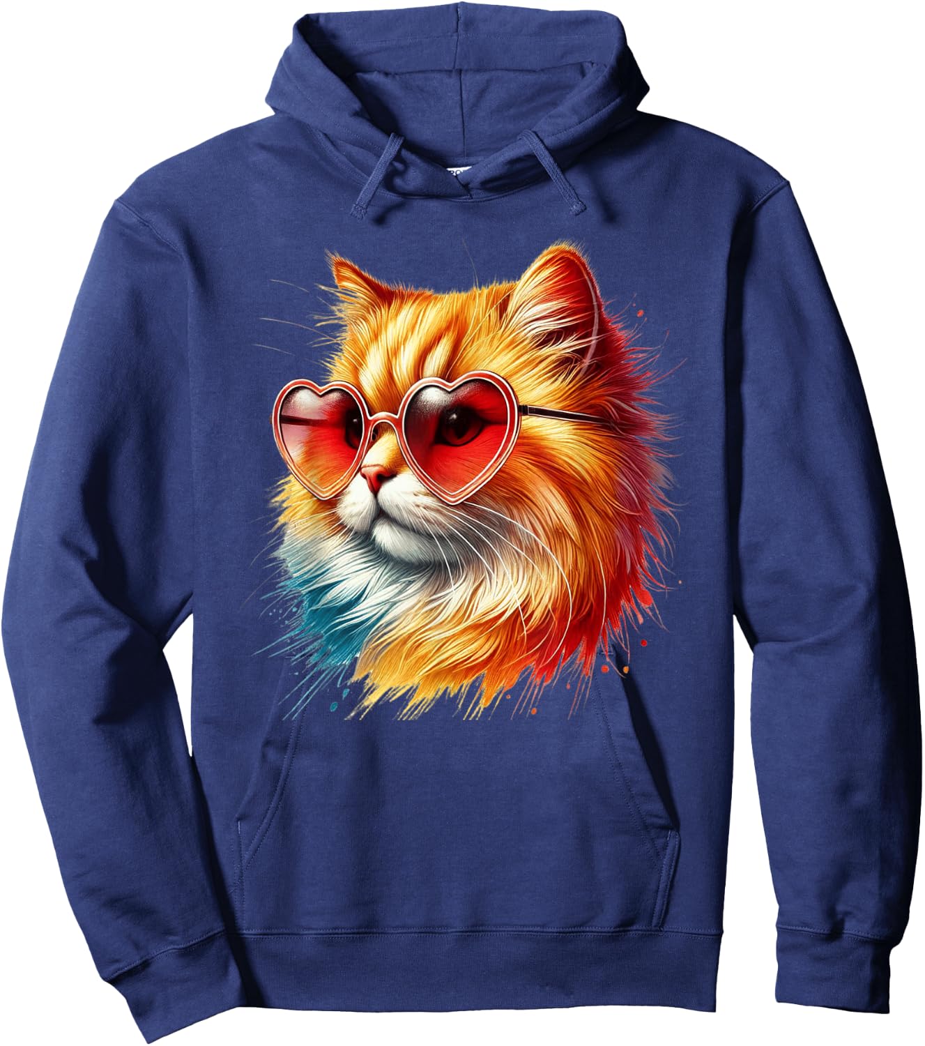 Cute Valentines Day Orange Cat Heart Sunglasses Women Men Hoodie - Hoodie | Navy