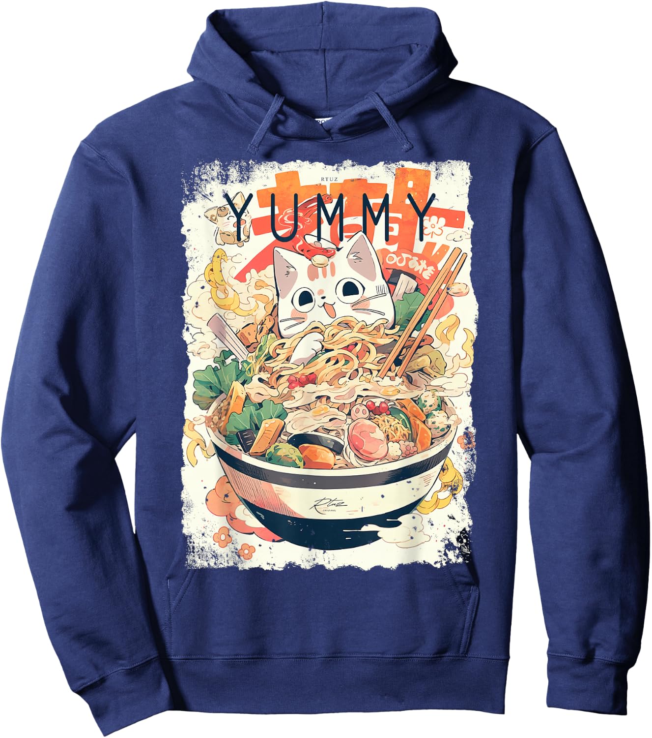 Ramen Nudeln Katze Japan Y2K Kawaii Retro Katzen Manga Anime Hoodie - Hoodie | Navy