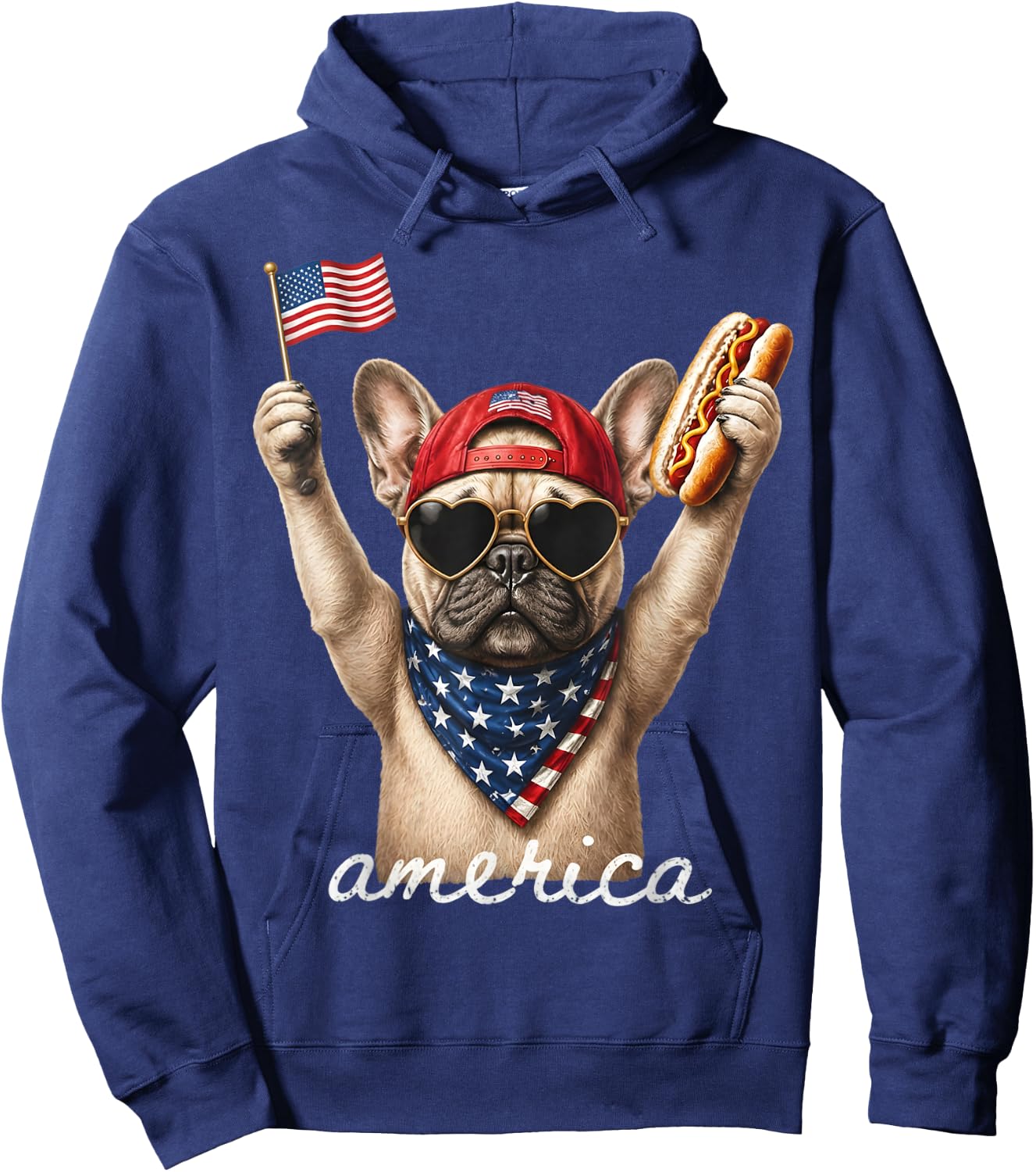 USA America French Bulldog Hot Dog 1776-2026 4th of July Hoodie - Hoodie | Navy