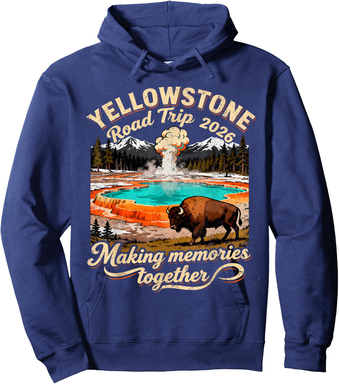 Vintage Yellowstone Road Trip 2026 Mountain Nature Gift Hoodie - Hoodie | Navy