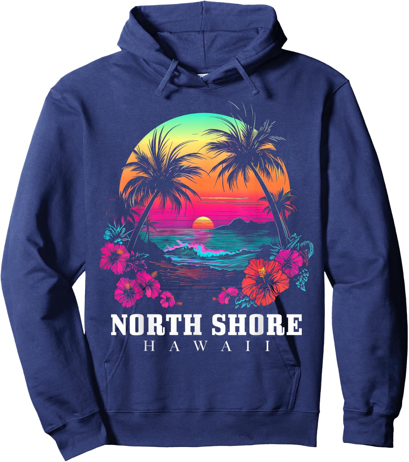 Surfer Souvenir North Shore Oahu Hawaii Hibiscus Hoodie - Hoodie | Navy